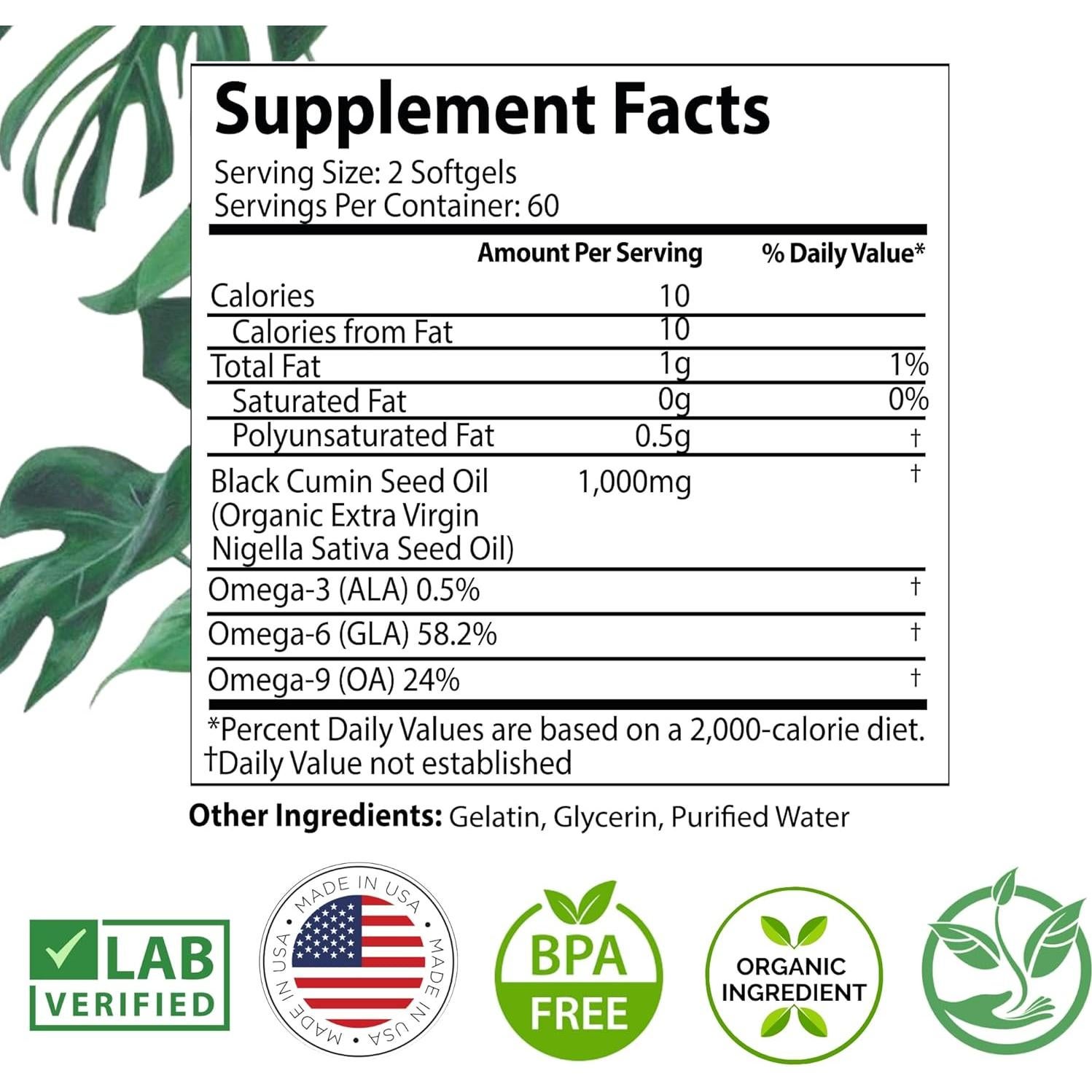 Cápsulas de Aceite de Semilla Negra Orgánico MNO 1000mg 120ct