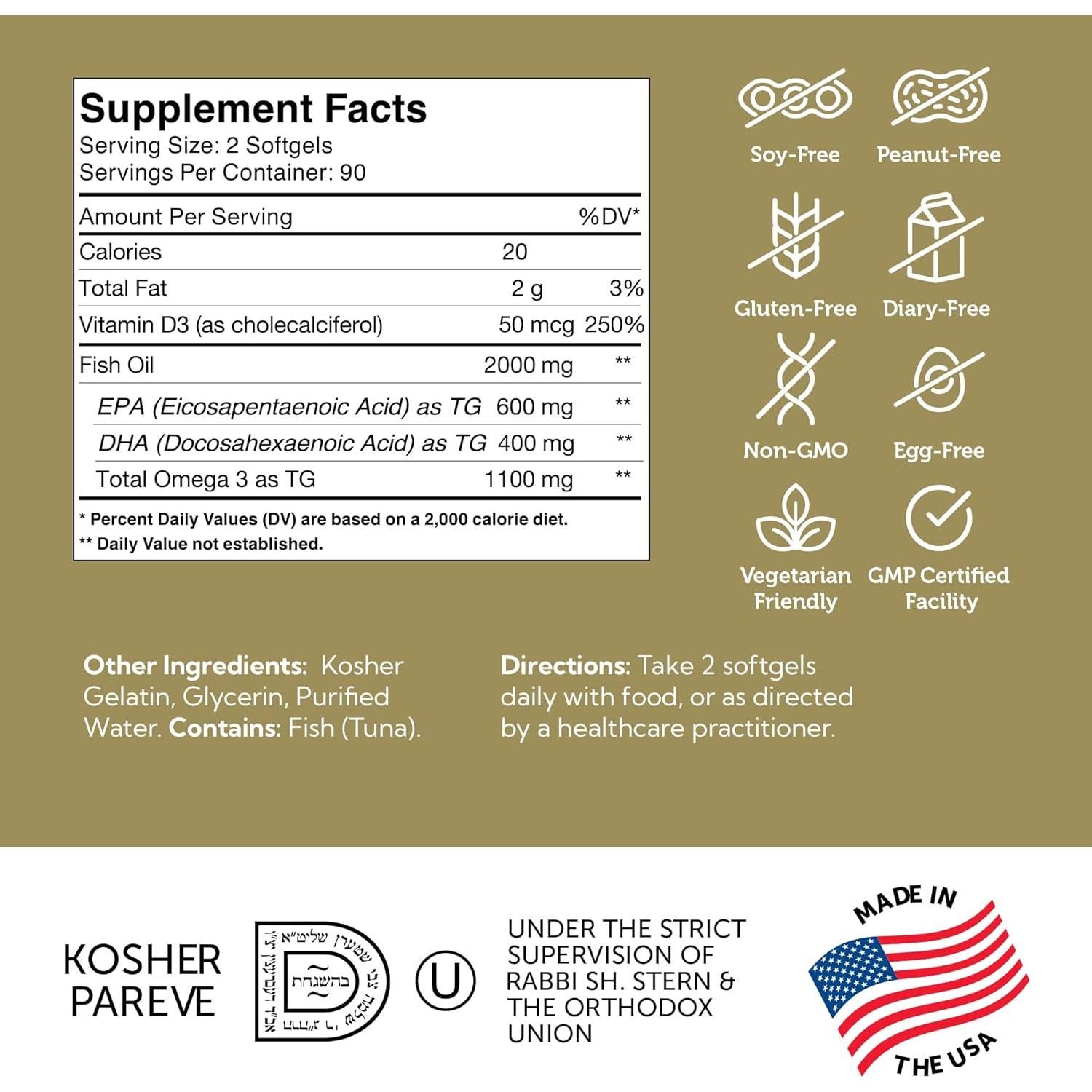 Suplemento Omega 3 Platinum+D Zahler 2000 mg 90 Softgels