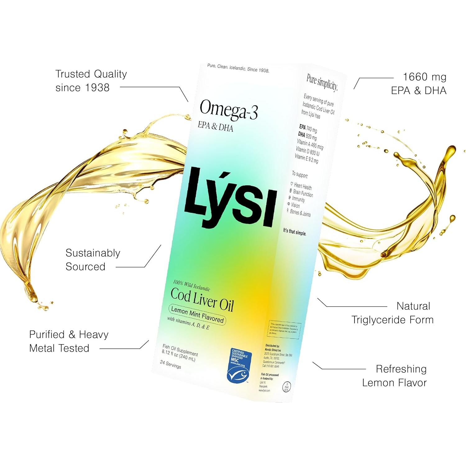Aceite de Hígado de Bacalao LYSI 240ml Omega-3 Menta y Limón