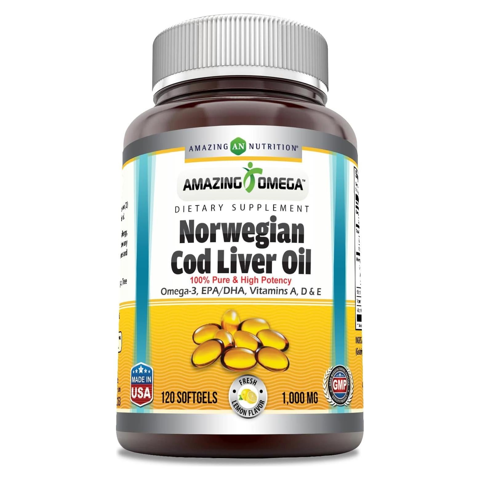Aceite de Hígado de Bacalao Noruego Amazing Omega 1000 Mg - 120 Cápsulas Blandas