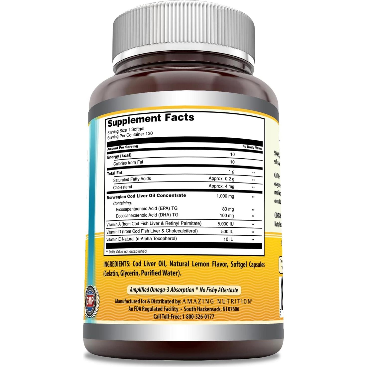 Aceite de Hígado de Bacalao Noruego Amazing Omega 1000 Mg - 120 Cápsulas Blandas