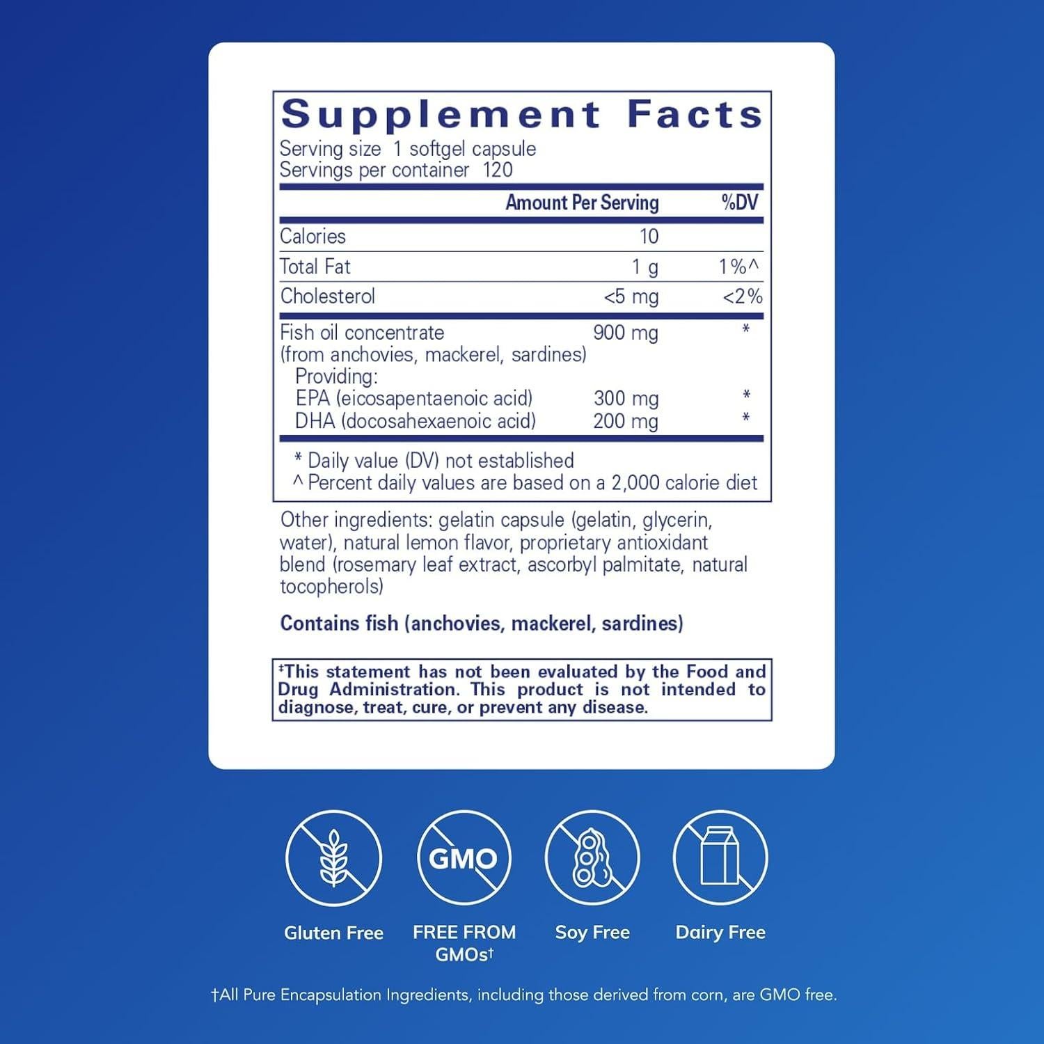 Suplemento Omega-3 EPA/DHA Pure Encapsulations 120 Cápsulas