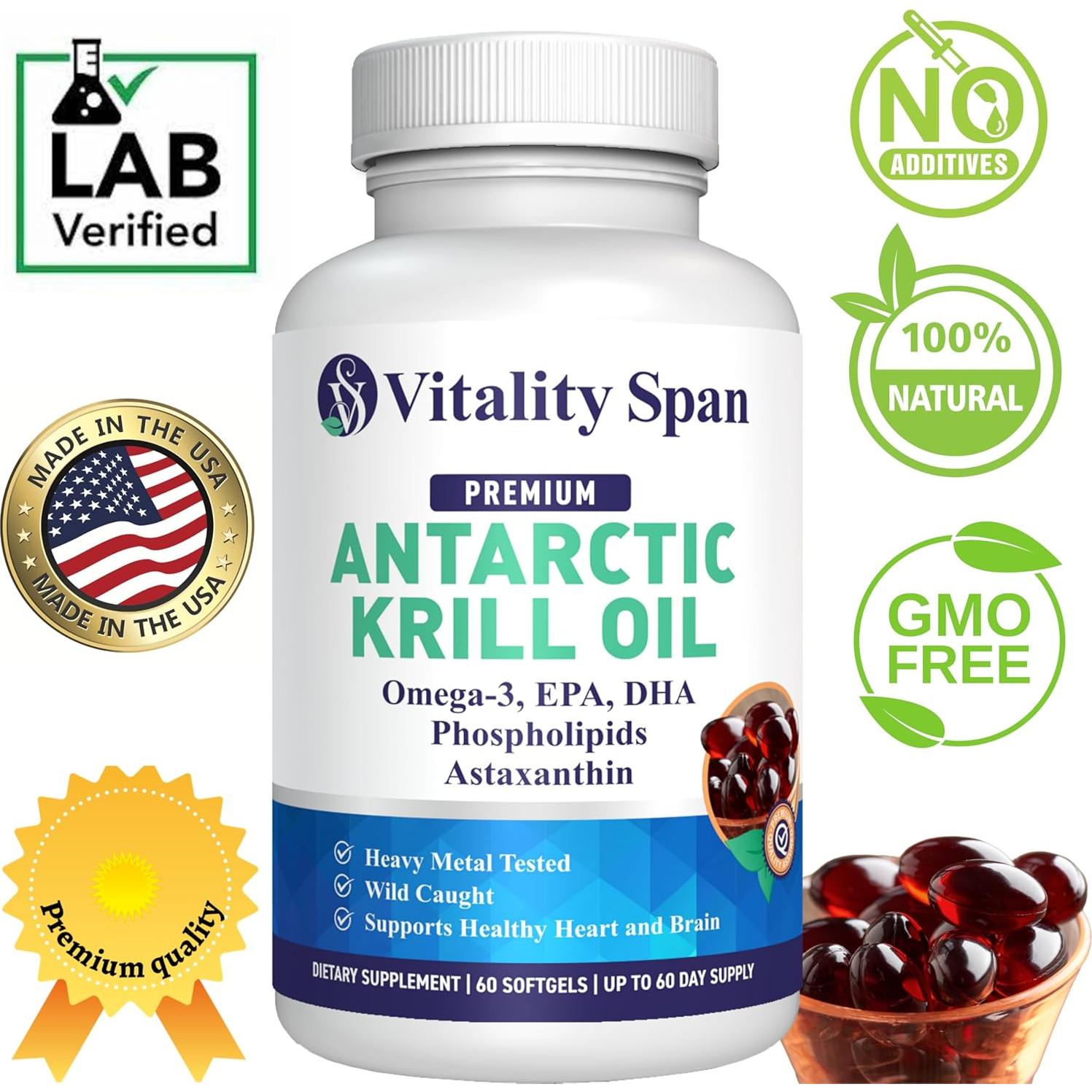 Aceite de Kril Antártico Vitality Span 500mg - Omega 3 DHA EPA