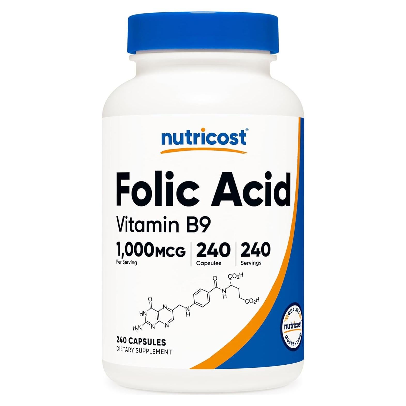 Ácido Fólico Nutricost 1000 mcg 240 Cápsulas Suplemento