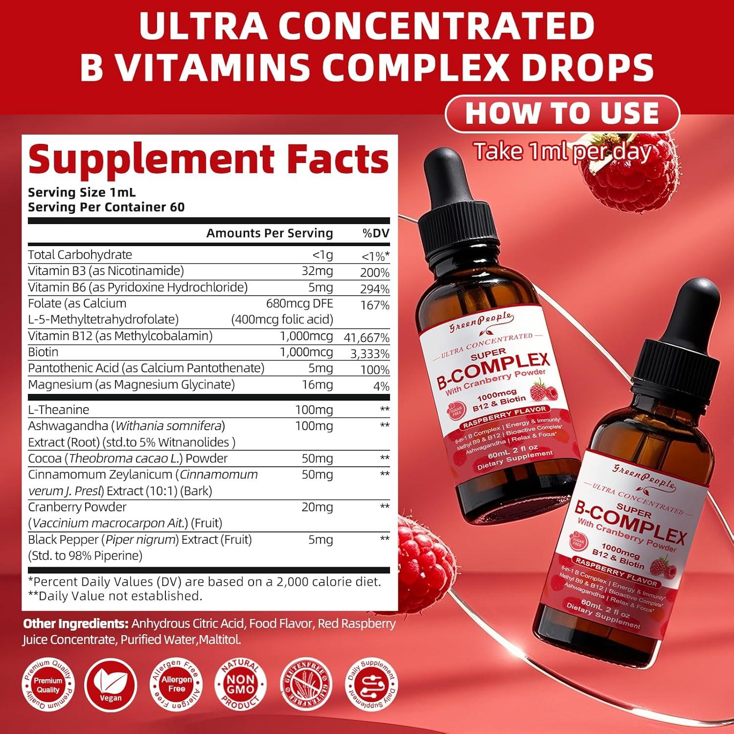 Gotas Líquidas Super B-Complex GREENPEOPLE 2x60ml Frambuesa