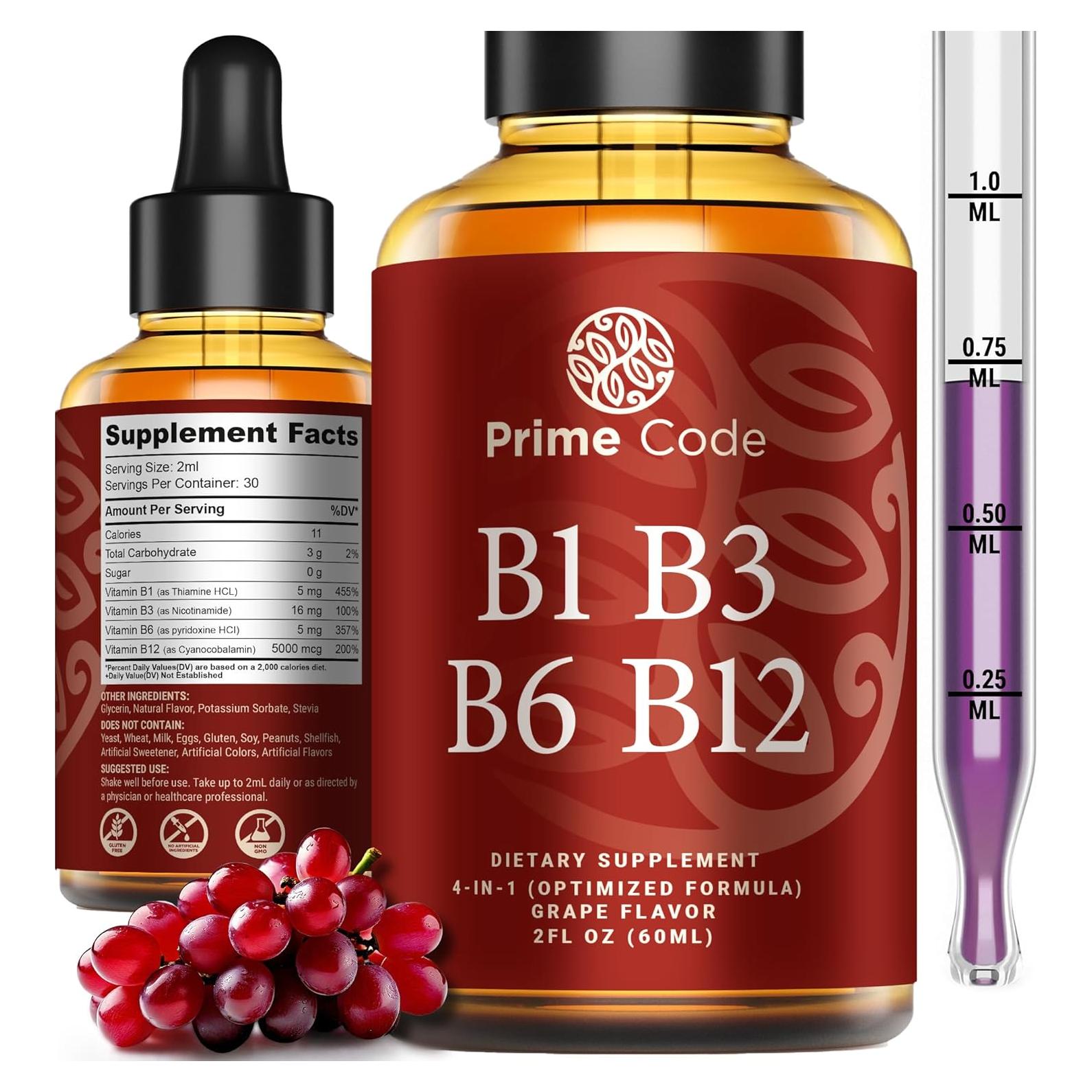 Gotas de Vitamina B1 Líquida Prime Code 60ml | Complejo B Vegano
