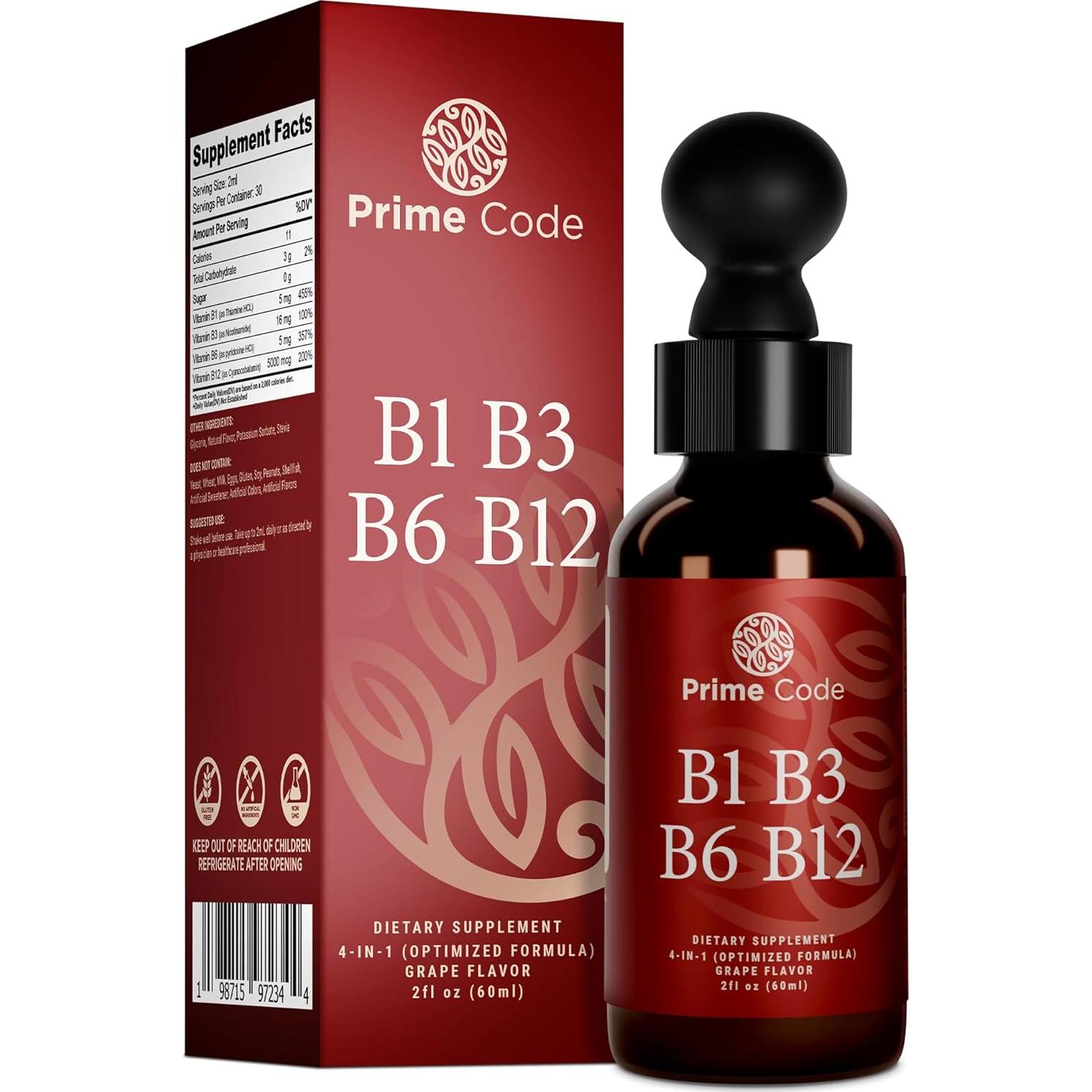 Gotas de Vitamina B1 Líquida Prime Code 60ml | Complejo B Vegano