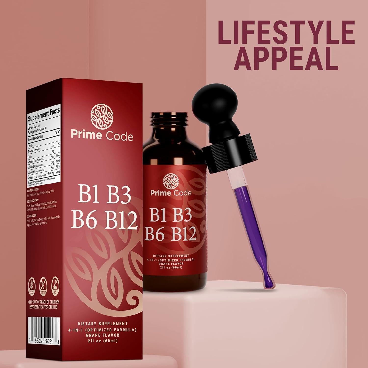 Gotas de Vitamina B1 Líquida Prime Code 60ml | Complejo B Vegano