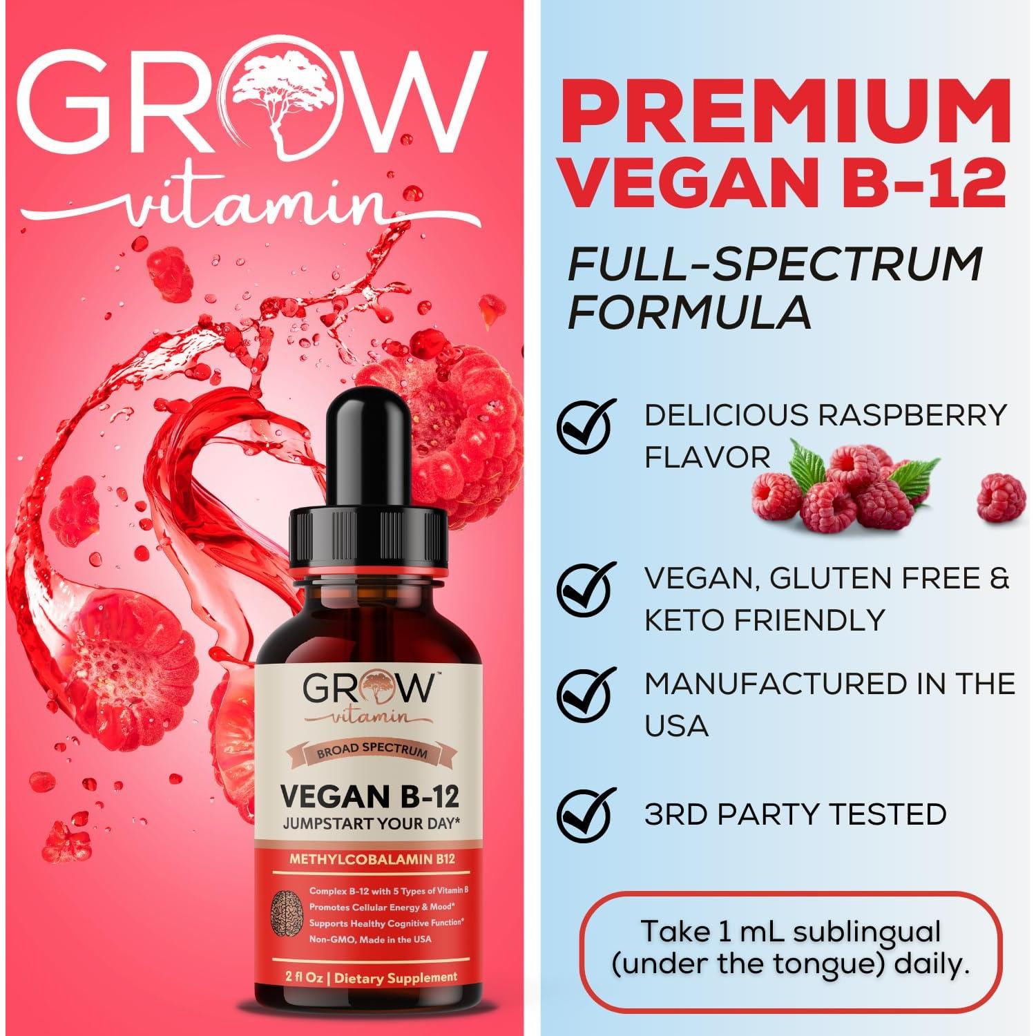 Suplemento Líquido Vegano B12 Grow Vitamin 138g - Energía y Salud