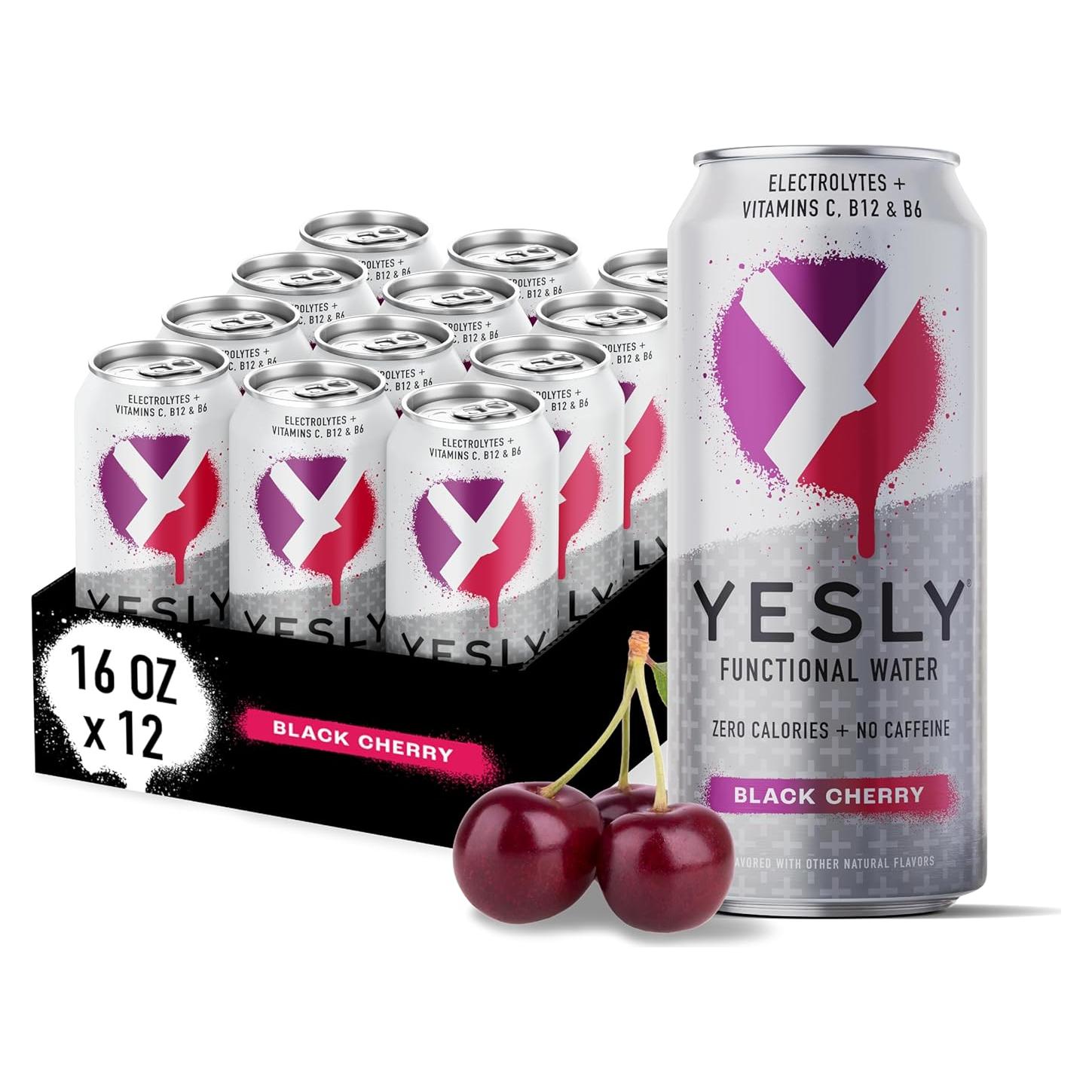Agua Funcional Yesly Cereza Negra 12 Latas 473ml Sin Azúcar