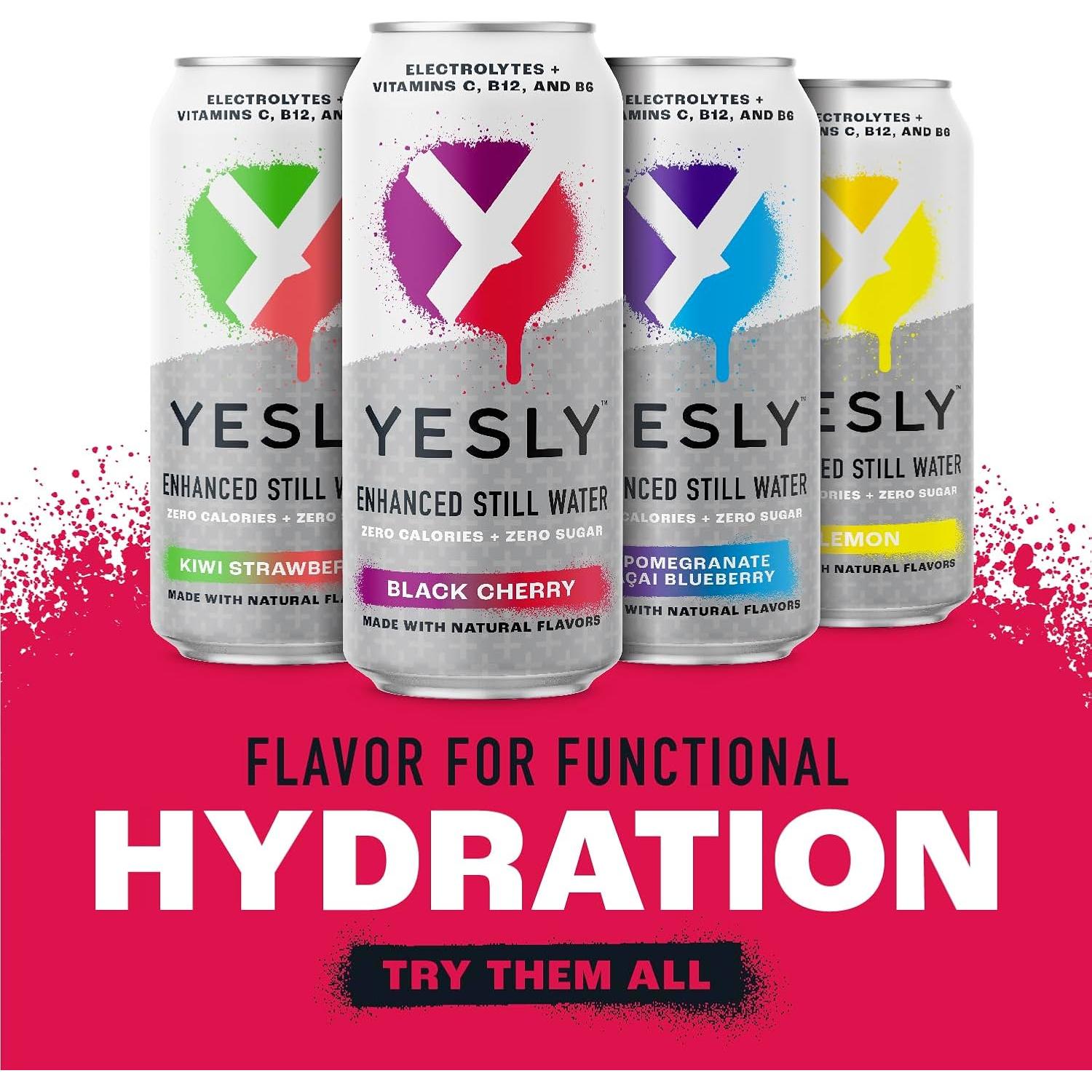 Agua Funcional Yesly Cereza Negra 12 Latas 473ml Sin Azúcar