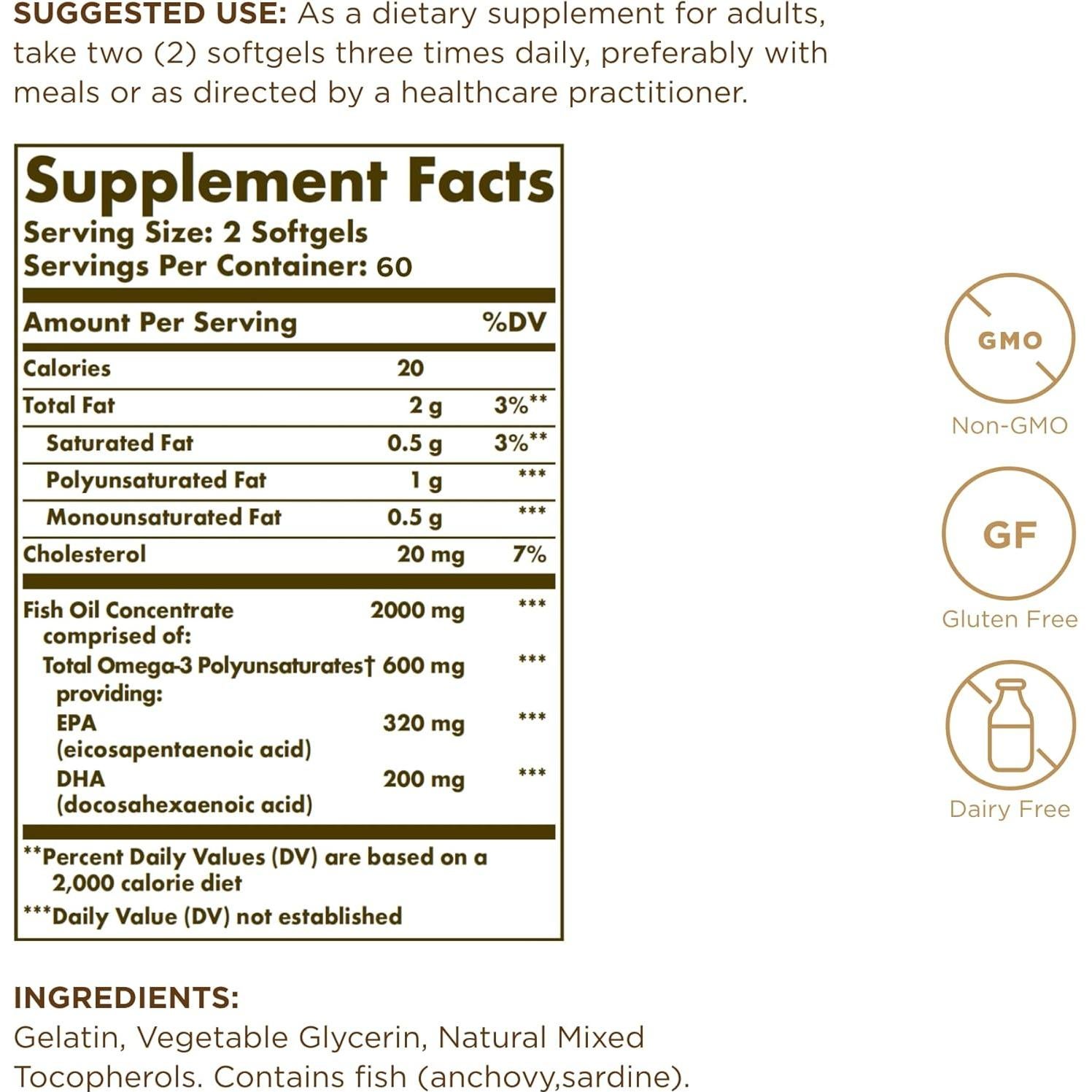 Suplemento Omega-3 Solgar 2000 mg - 120 Gelatinas Blandas