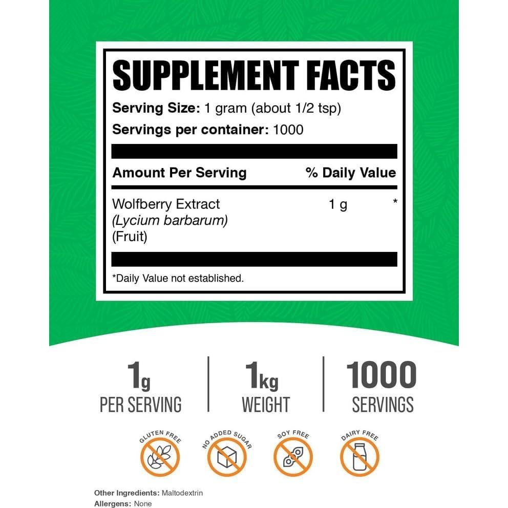 Polvo de Extracto de Bayas de Goji BulkSupplements 1kg