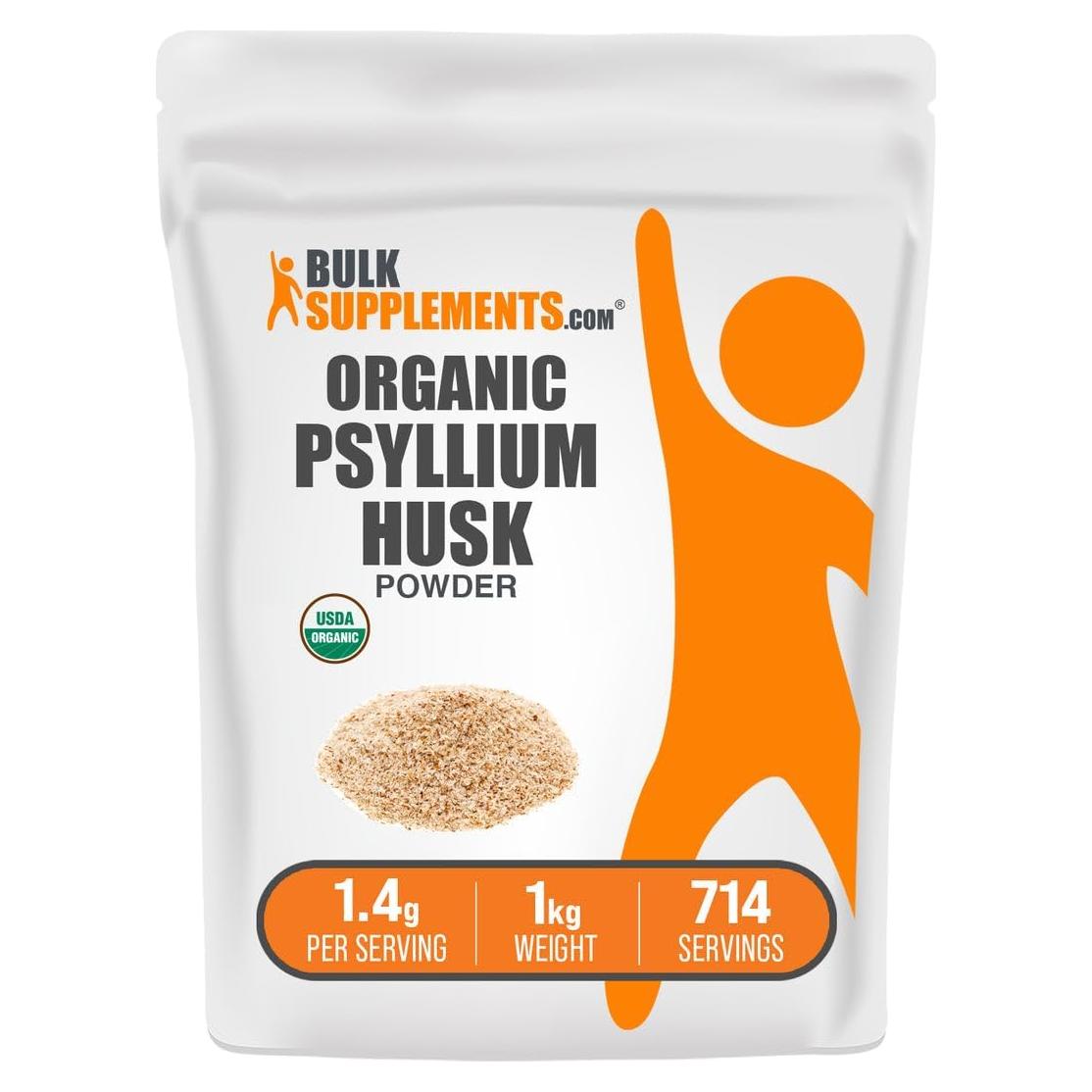 Polvo de Cáscara de Psyllium Orgánico BulkSupplements 1kg - Suplemento de Fibra Sin Gluten