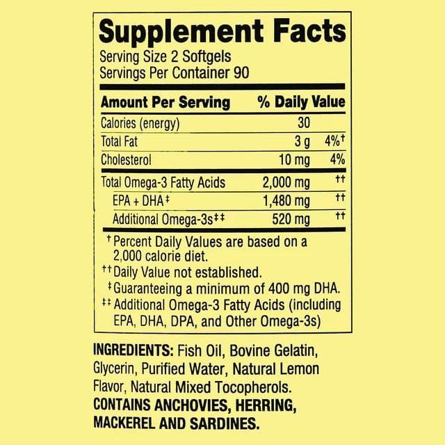 Suplemento Omega-3 Spring Valley 2000 mg 180 cápsulas blandas