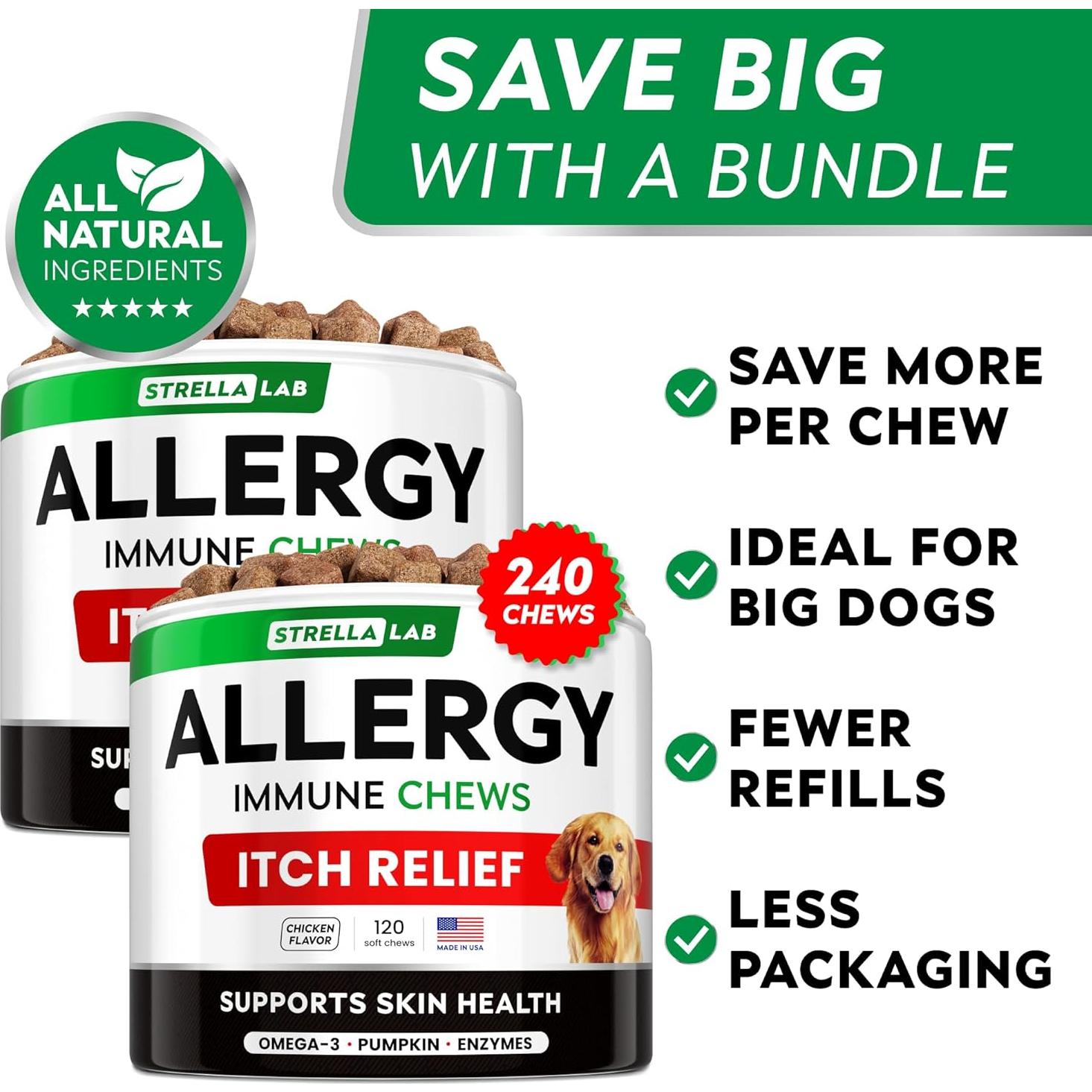 Masticables para Alergias en Perros StrellaLab 240 Ct - Omega 3