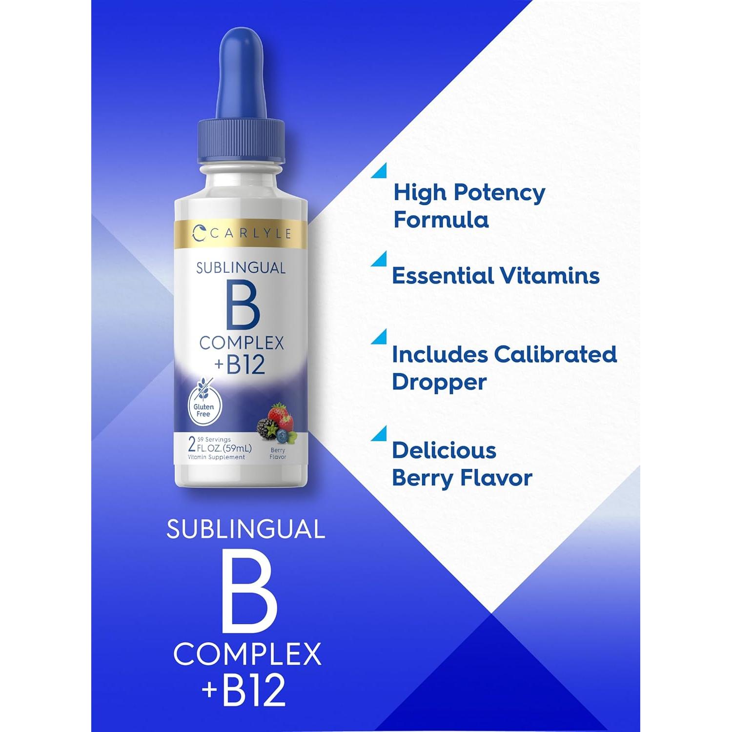 Carlyle Complejo de Vitaminas B Sublingual 59.15 ml B12 Sabor Baya