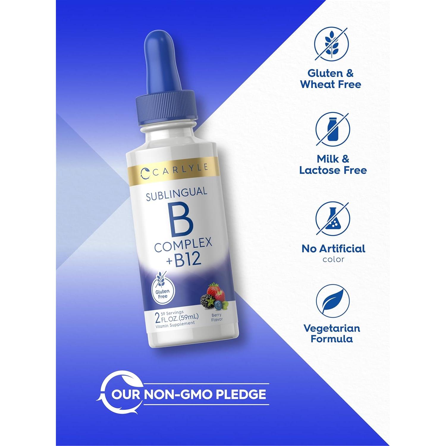 Carlyle Complejo de Vitaminas B Sublingual 59.15 ml B12 Sabor Baya