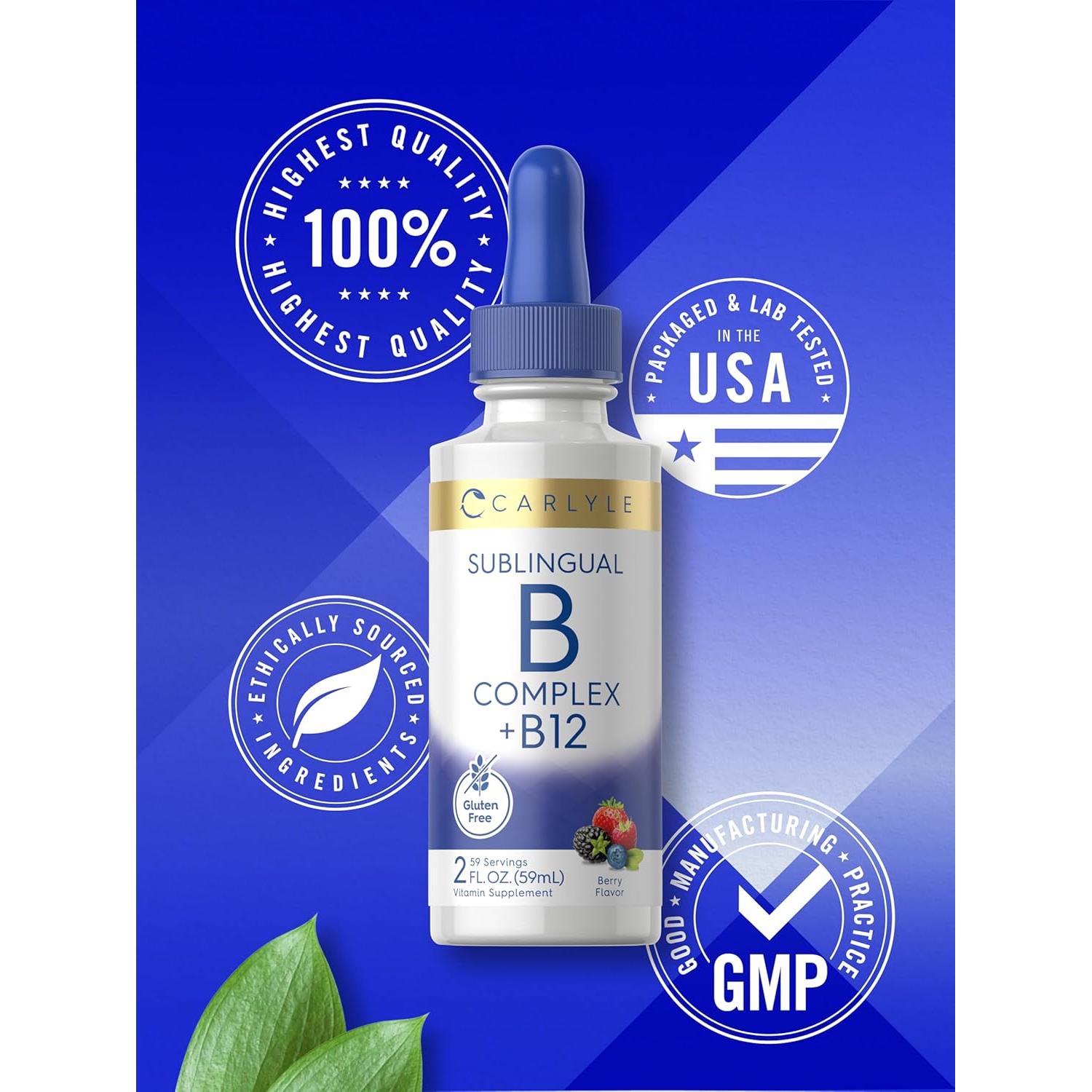 Carlyle Complejo de Vitaminas B Sublingual 59.15 ml B12 Sabor Baya