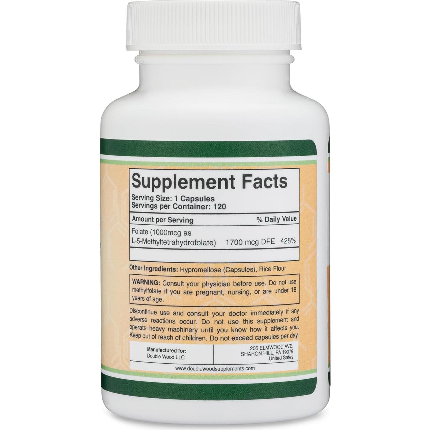 Metilfolato 1000 mcg Double Wood 120 Cápsulas Veganas