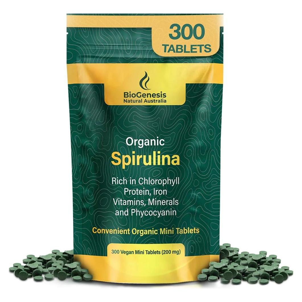 Espirulina Orgánica BioGenesis Mini Tabletas 300 Conteo 200 mg