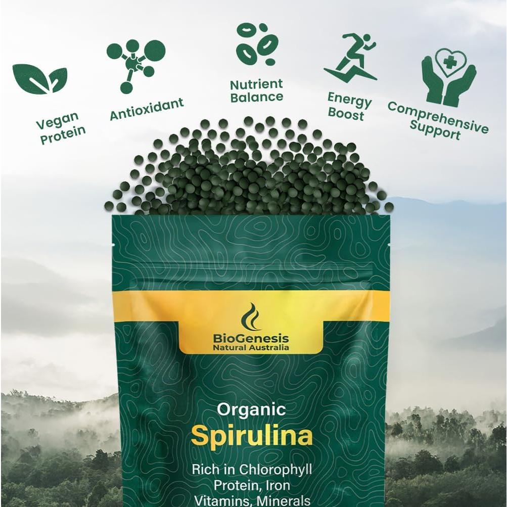 Espirulina Orgánica BioGenesis Mini Tabletas 300 Conteo 200 mg