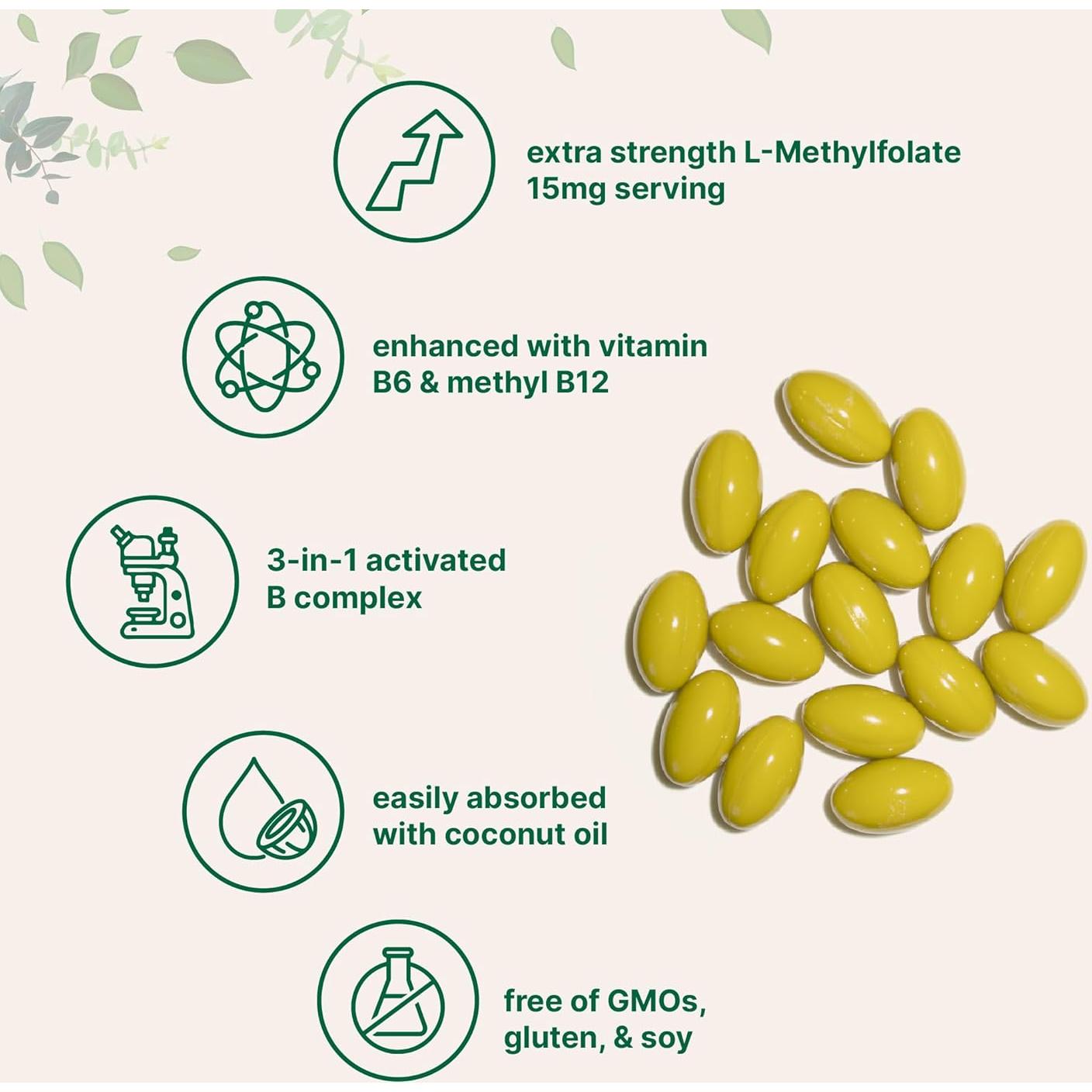L-Metilfolato 15mg + B6 + Metil B12 - 240 Gelatinas Blandas