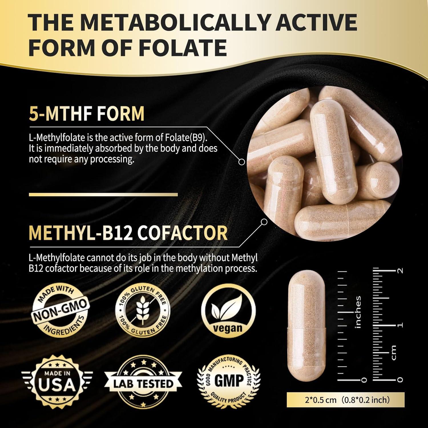 L Metilfolato 15mg + Metil B12 - Suplemento Vegano 120 Cápsulas