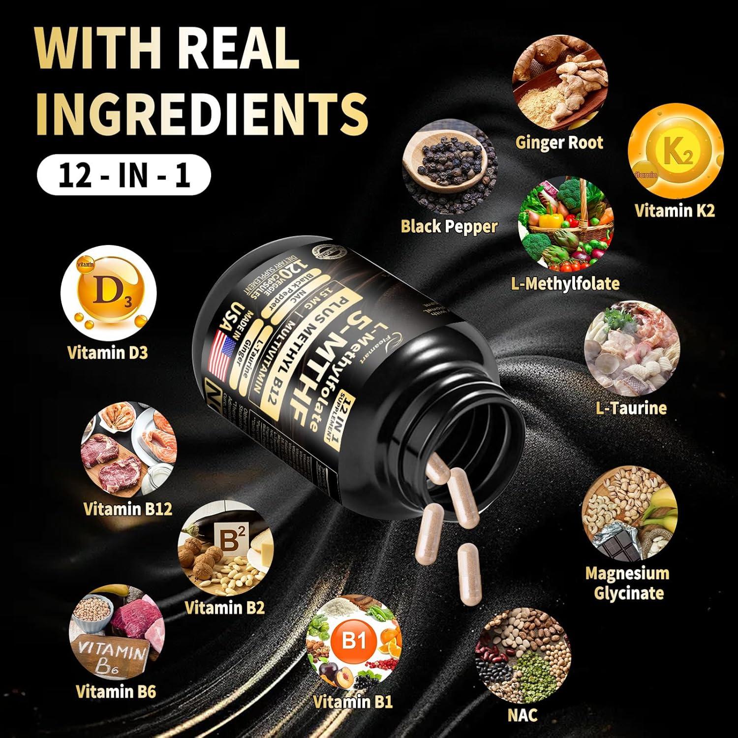 L Metilfolato 15mg + Metil B12 - Suplemento Vegano 120 Cápsulas