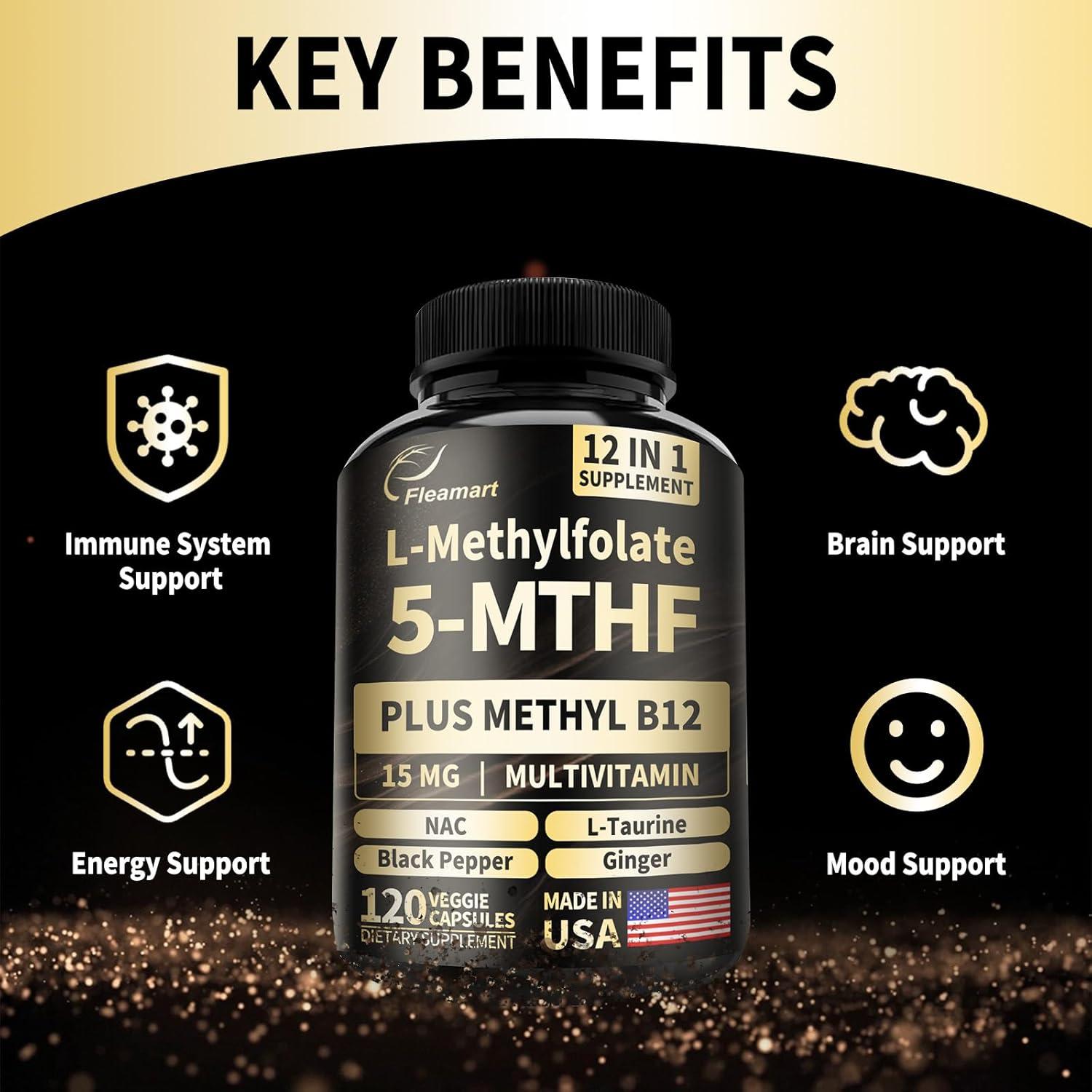 L Metilfolato 15mg + Metil B12 - Suplemento Vegano 120 Cápsulas