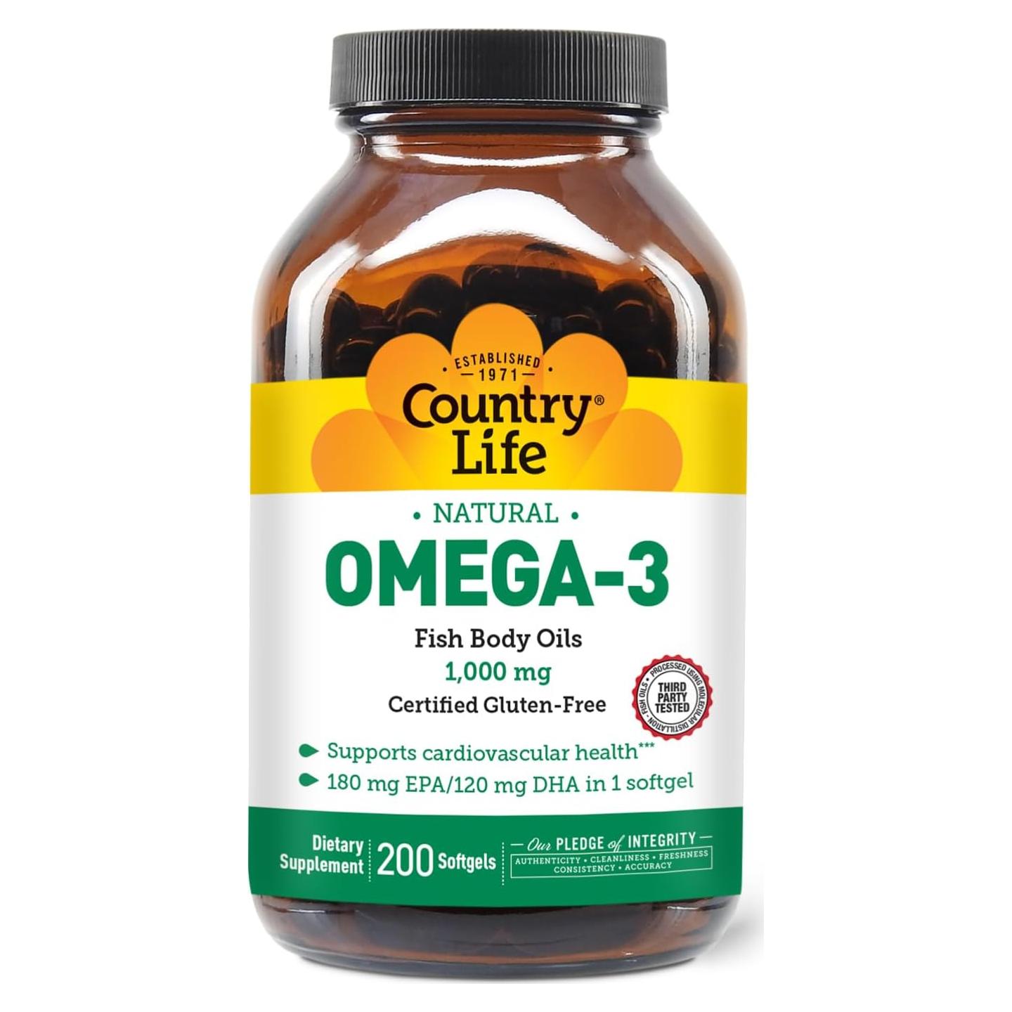 Suplemento Omega-3 Country Life 1000mg 200 Gelatinas Blandas
