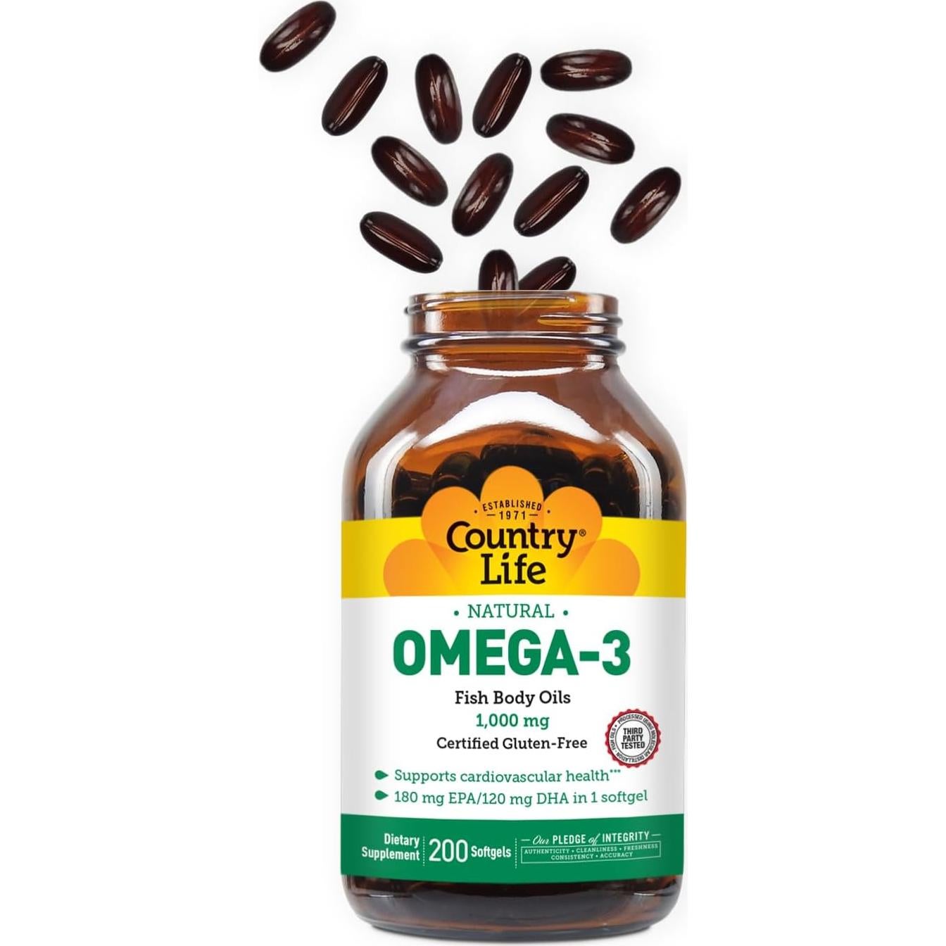 Suplemento Omega-3 Country Life 1000mg 200 Gelatinas Blandas