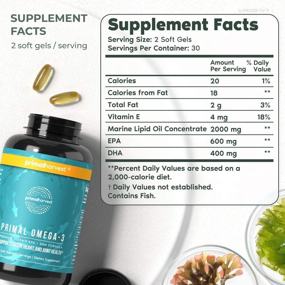 Suplemento Omega 3 Primal Harvest 60 Cápsulas 1000mg EPA DHA