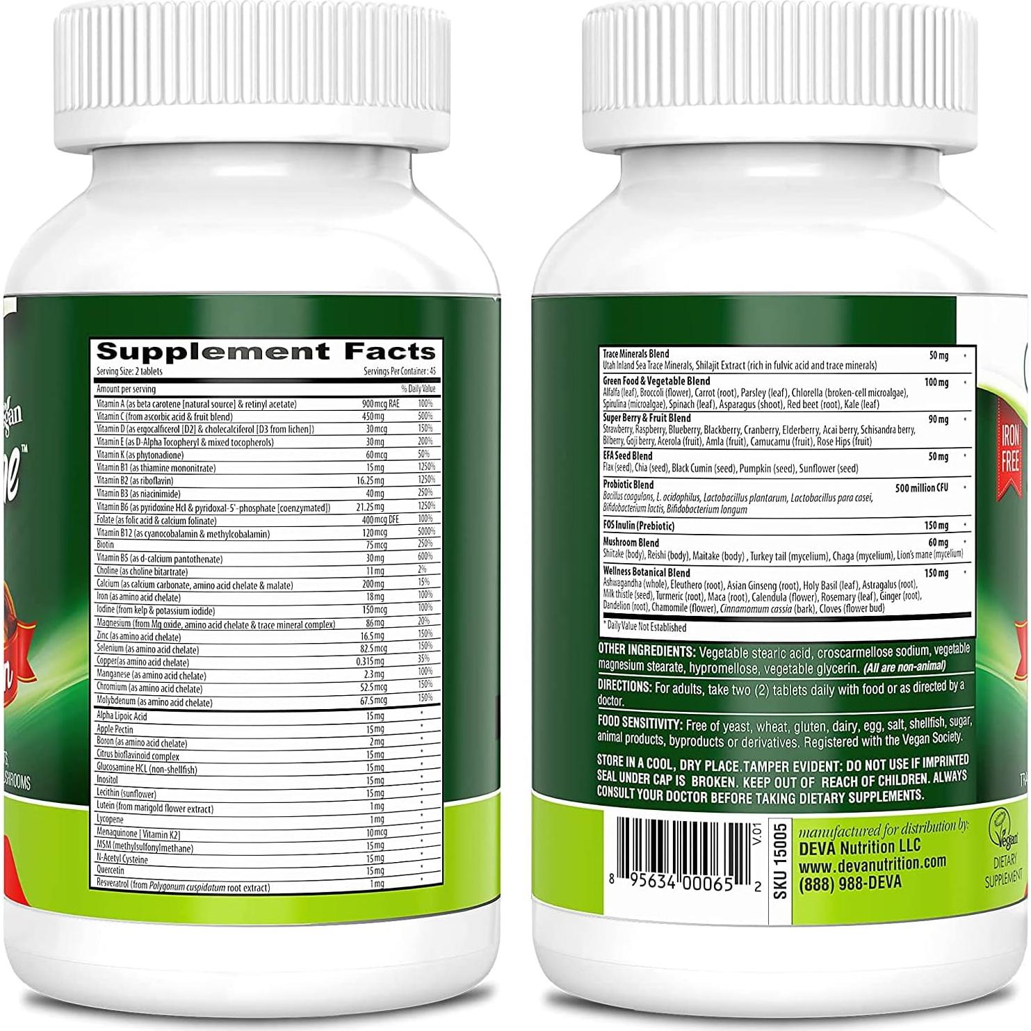 Multivitamina Vegana Deva Tuba Prime 90 Tabletas - Alta Potencia