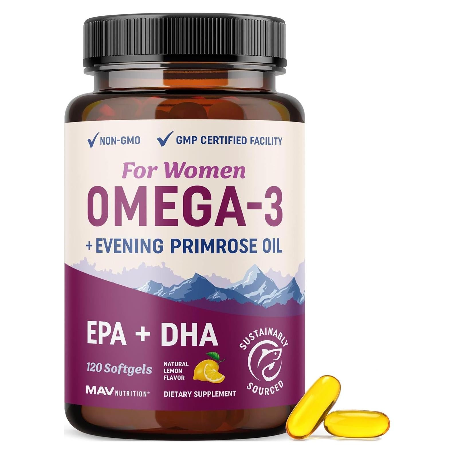 Suplemento Omega 3 para Mujeres MAV Nutrition 600mg + 800mg Onagra
