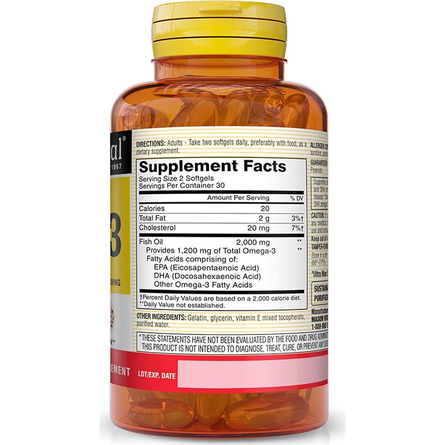 Suplemento Omega 3 Mason Natural 1200 mg 60 Gelatinas Blandas