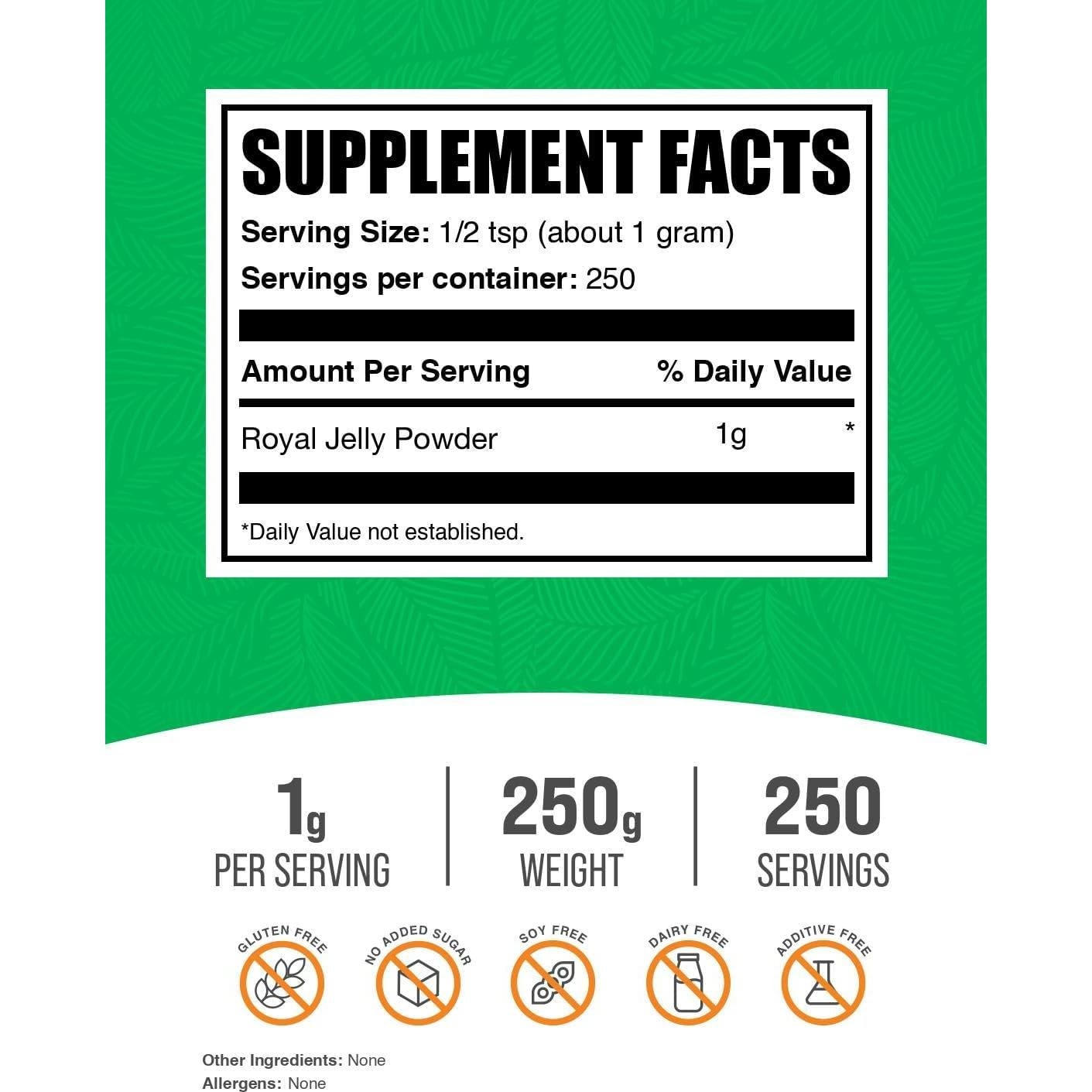 Polvo de Jalea Real BulkSupplements 250g - Suplemento Inmunológico