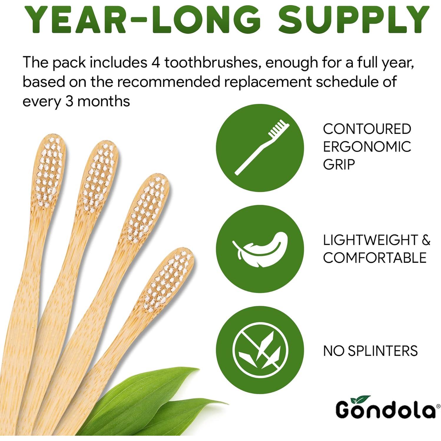 Cepillos de Dientes de Bambú Gondola - Adultos 4 Unidades