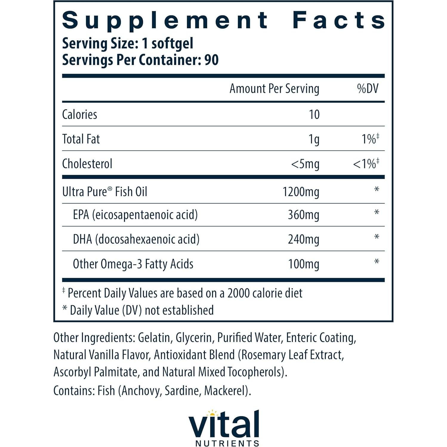 Aceite de Pescado Omega-3 Vital Nutrients 700mg 90 Cápsulas