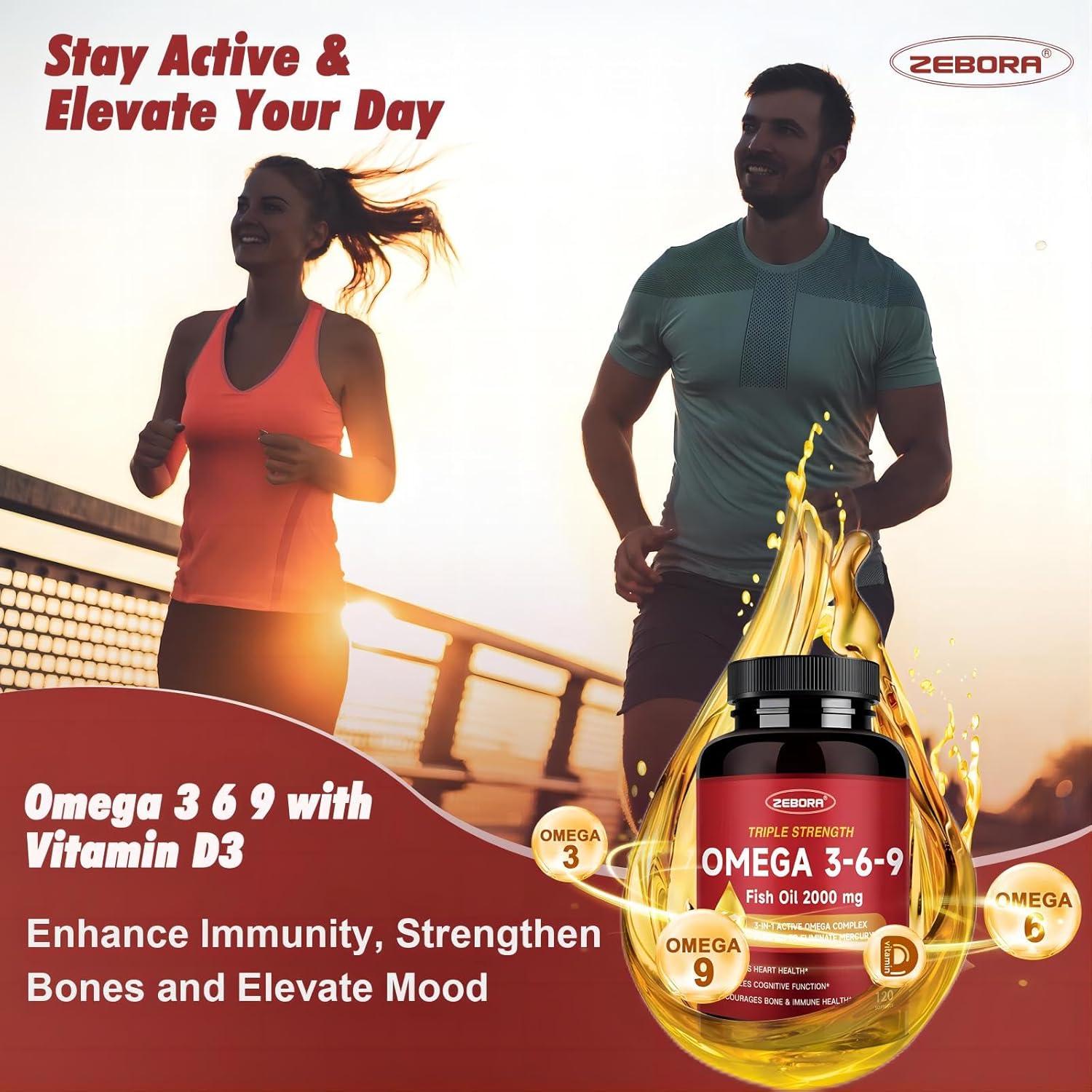 ZEBORA Omega 3-6-9 Aceite de Pescado 2000mg con Vitamina D3