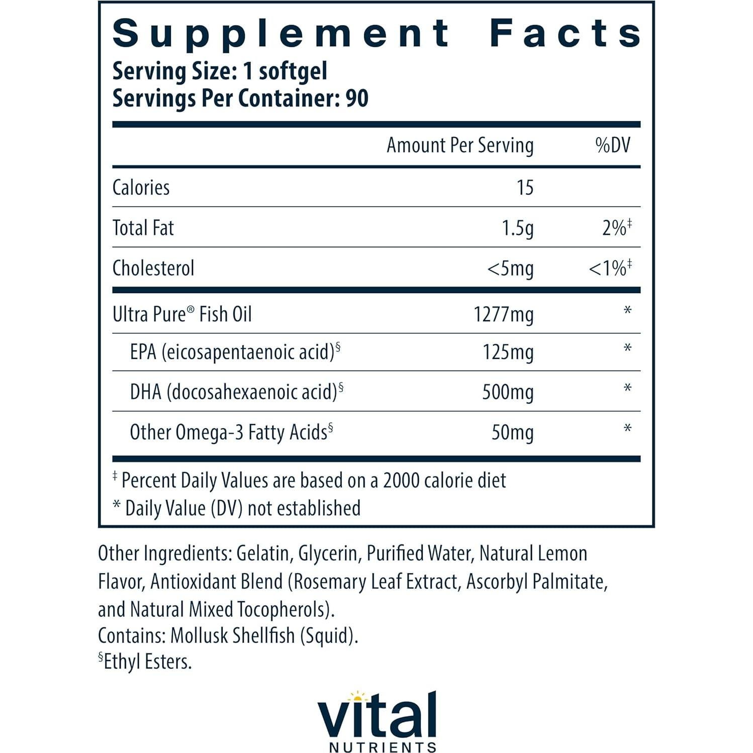 Aceite de Pescado Omega-3 Vital Nutrients 675mg 90 Gelatinas
