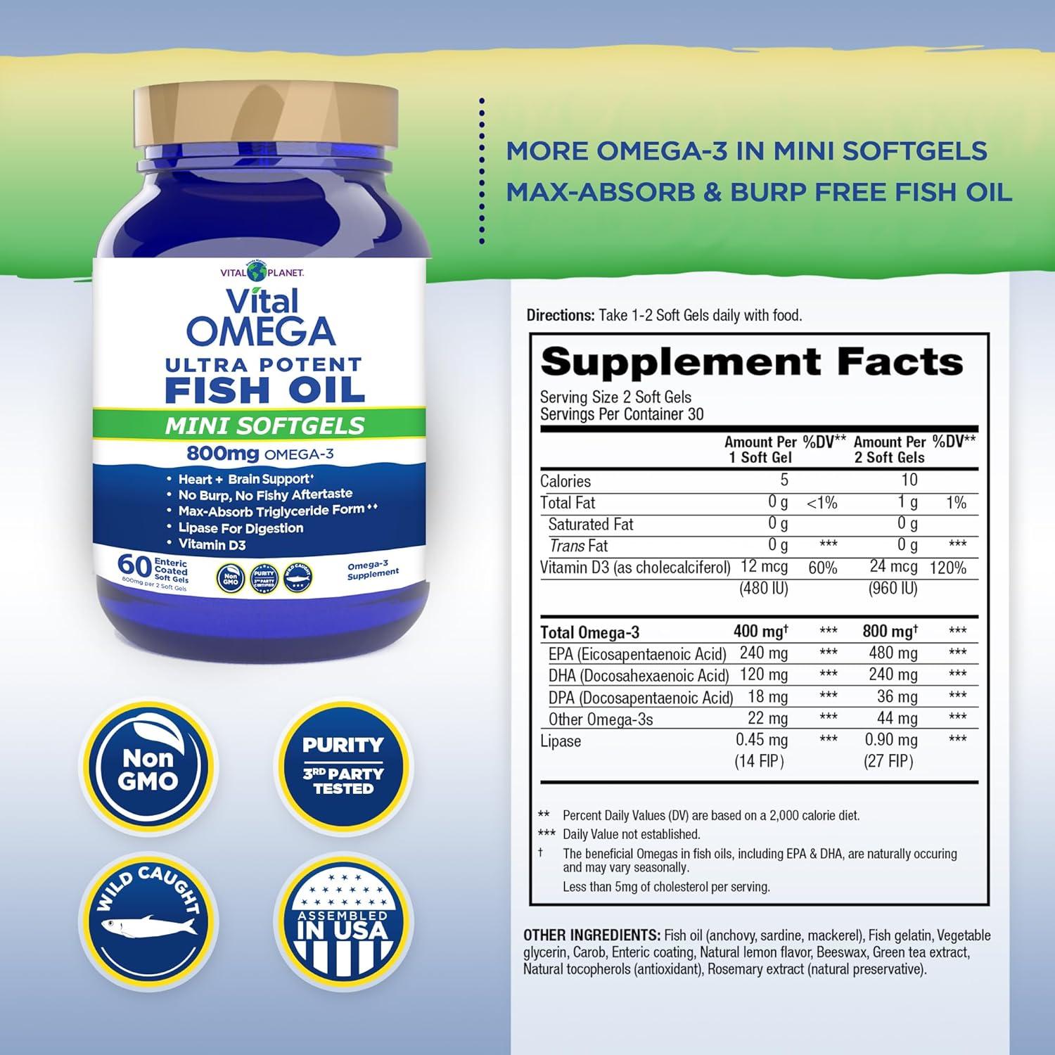 Suplemento Omega 3 Vital Planet 800mg Mini Softgels 60 Unidades