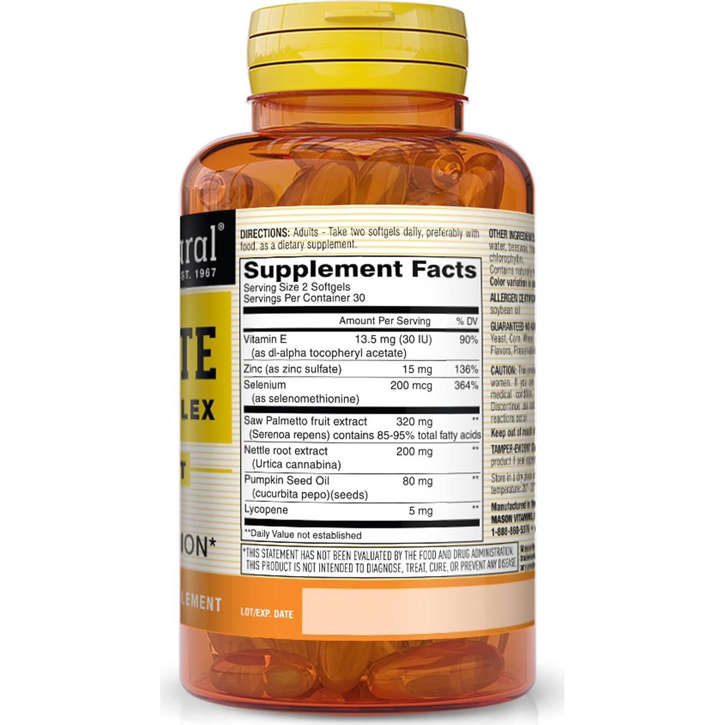 Suplemento Prostático Mason Natural con Saw Palmetto 60 Gelatinas