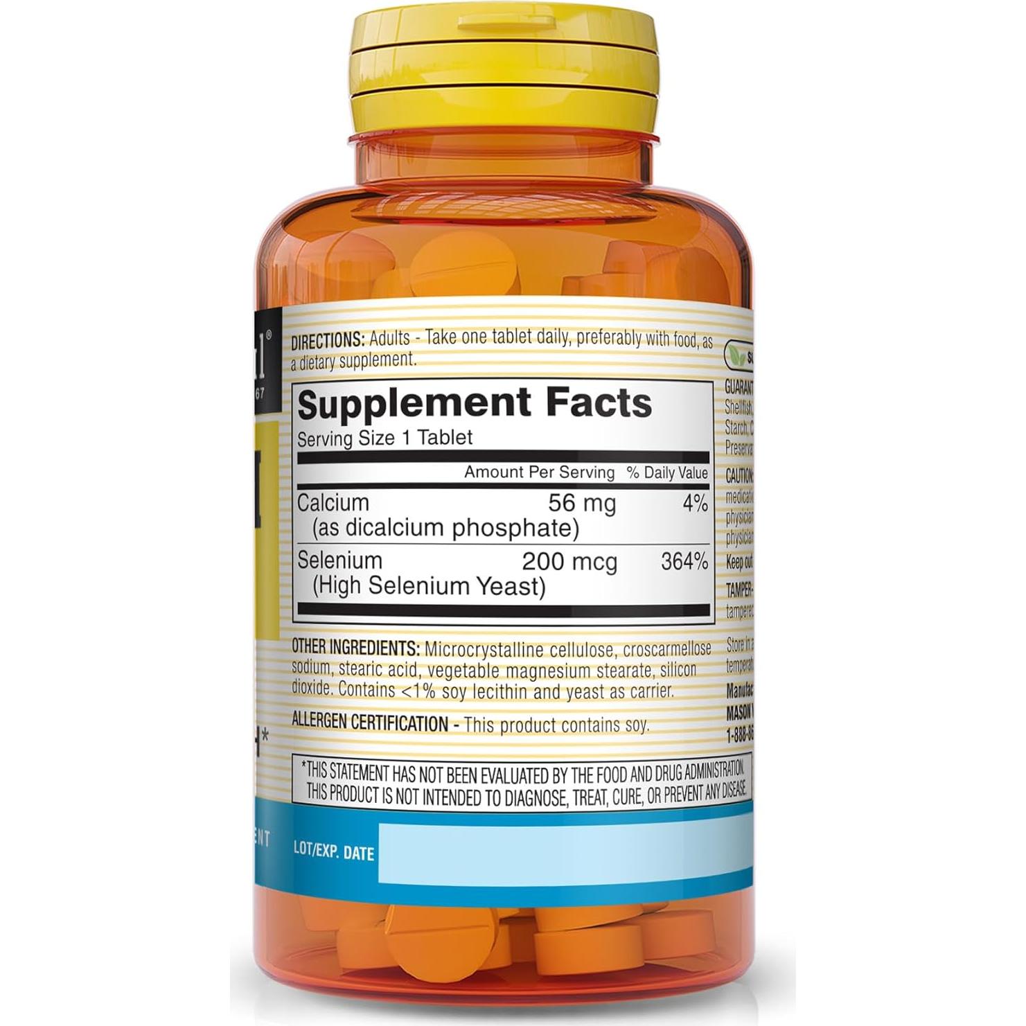 Mason Natural Selenio 200 mcg - Suplemento Antioxidante 60 Tabletas