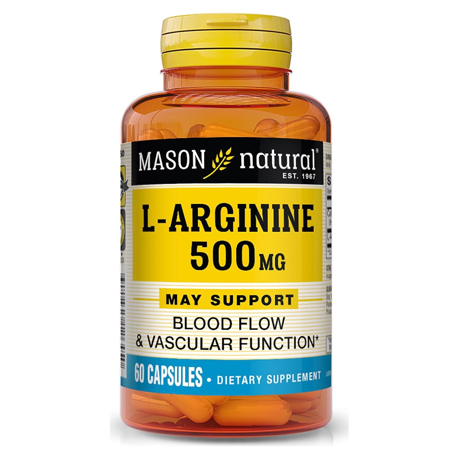 Suplemento L-Arginina 500 mg Mason Natural - 60 Cápsulas
