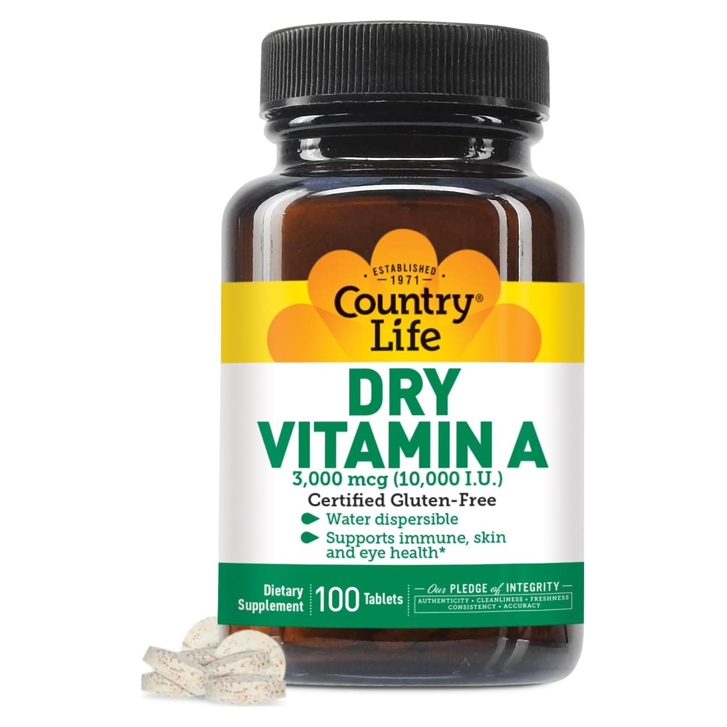 Country Life Vitamina A 10,000 UI - Suplemento Inmunológico 100 Tabletas