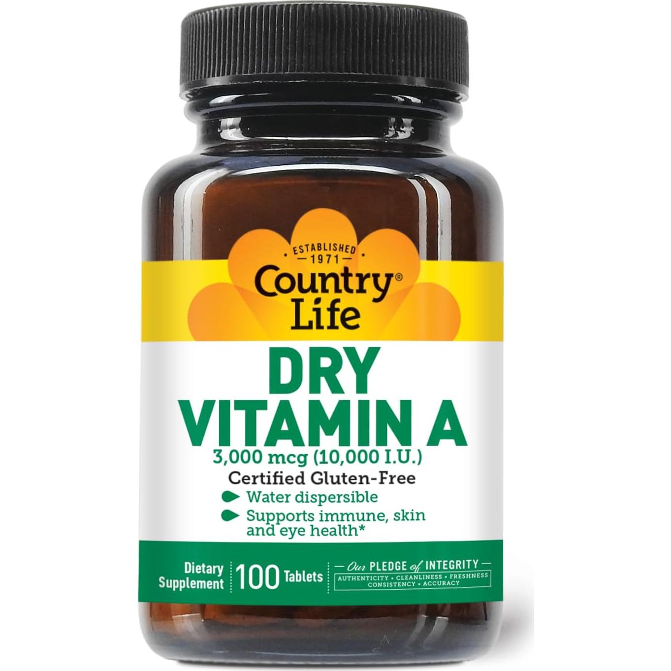 Country Life Vitamina A 10,000 UI - Suplemento Inmunológico 100 Tabletas