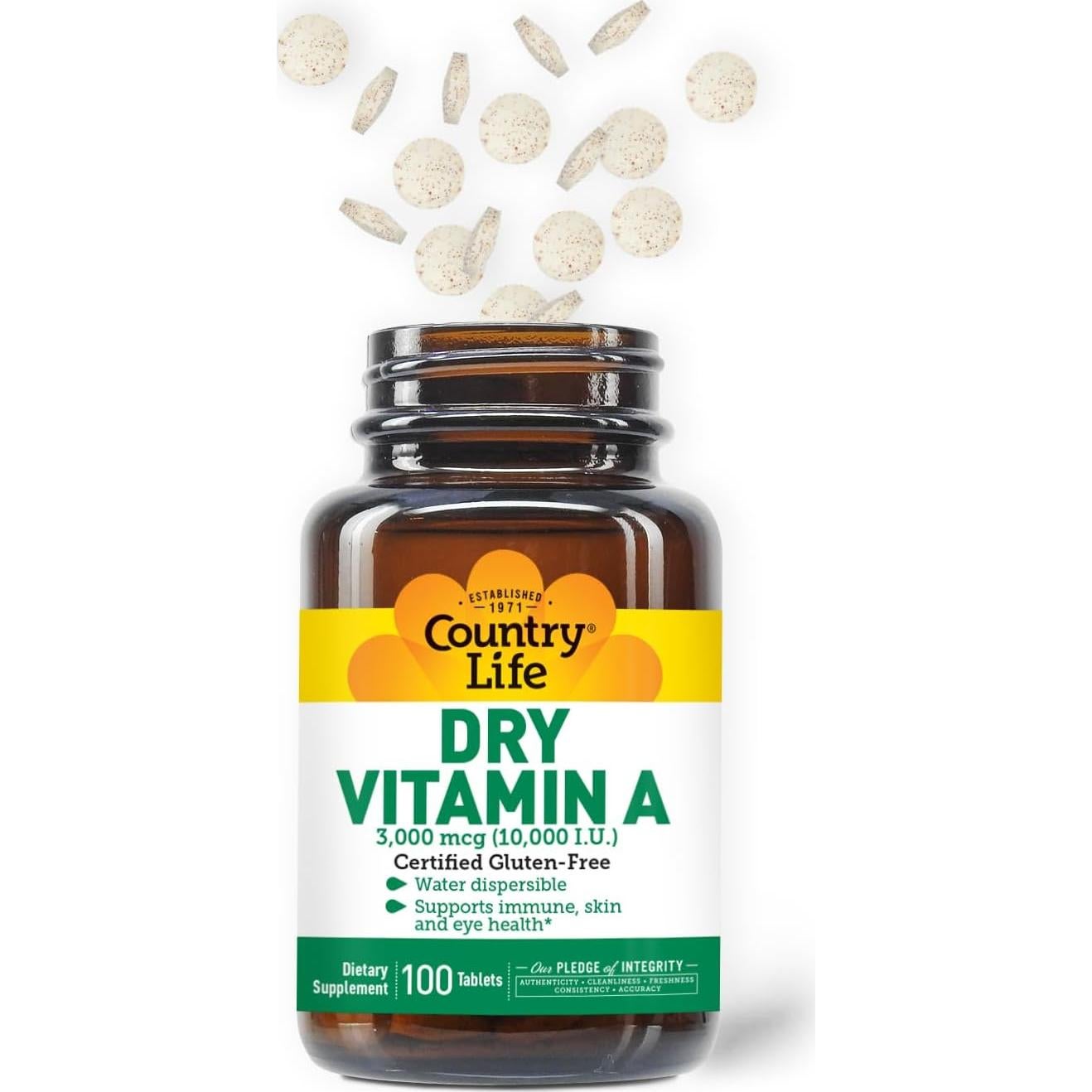 Country Life Vitamina A 10,000 UI - Suplemento Inmunológico 100 Tabletas