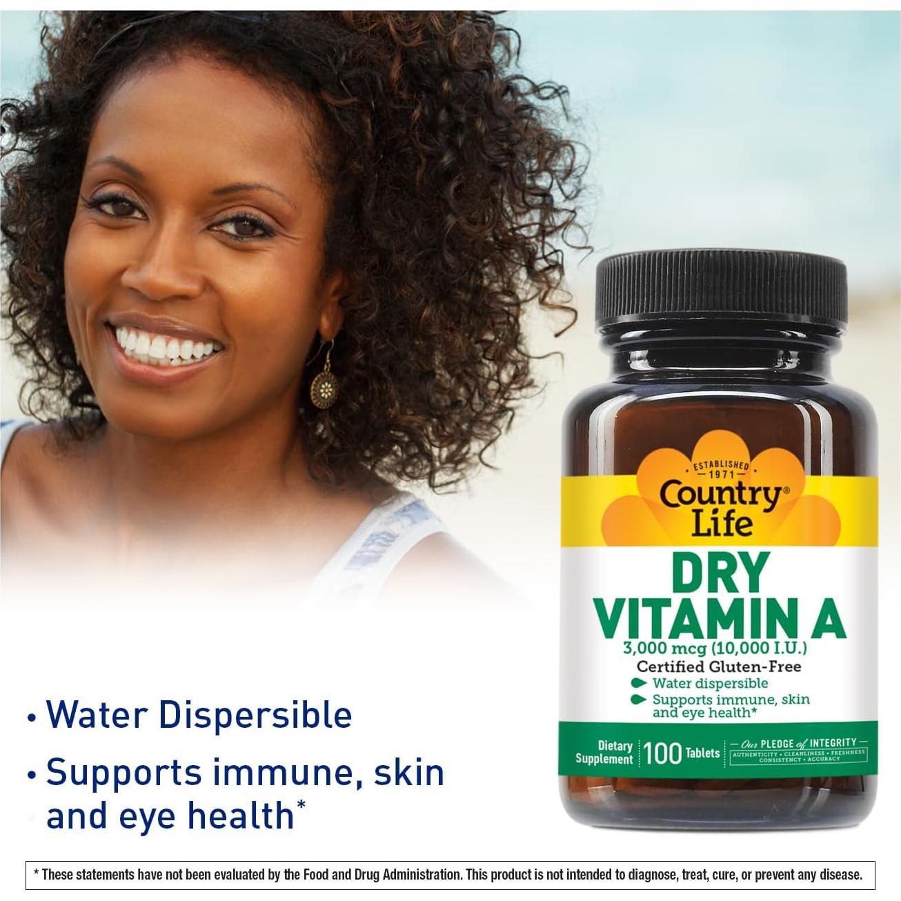 Country Life Vitamina A 10,000 UI - Suplemento Inmunológico 100 Tabletas