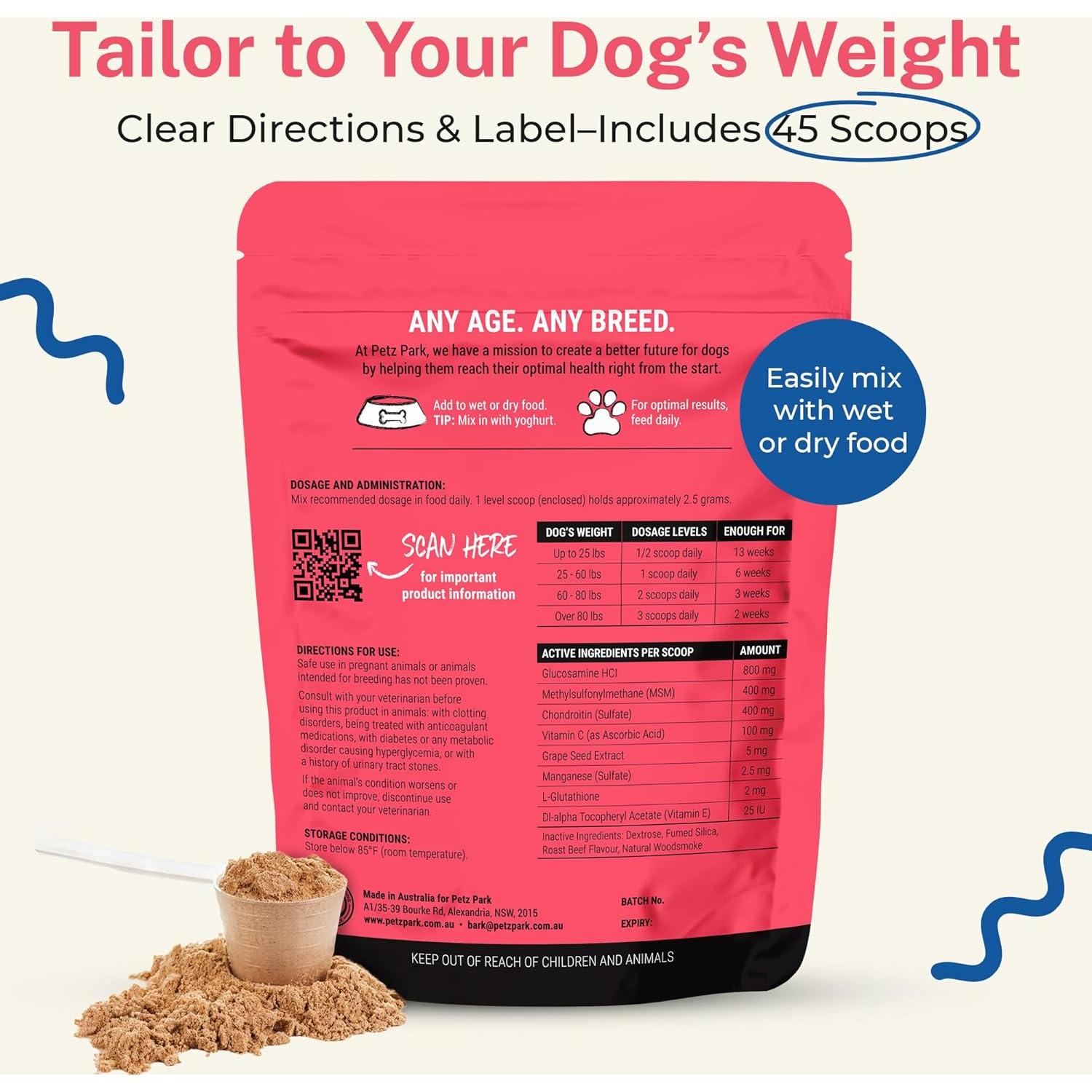 Suplemento de Glucosamina Petz Park 800mg - 45 Cucharadas